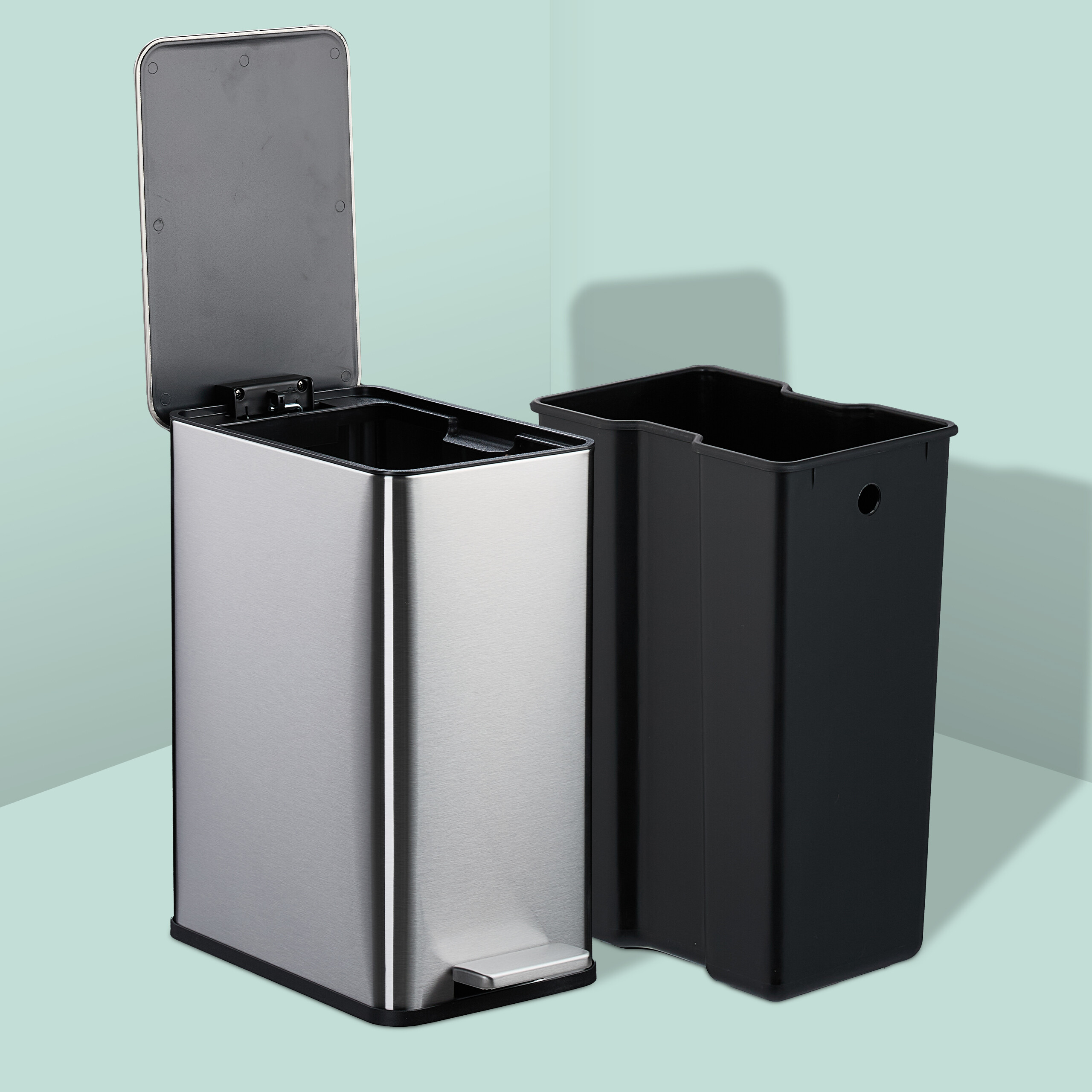 Cubo basura baño Papelera baño Papelera rectangular Bote basura con pedal 10 L - Imagen 22 de 24