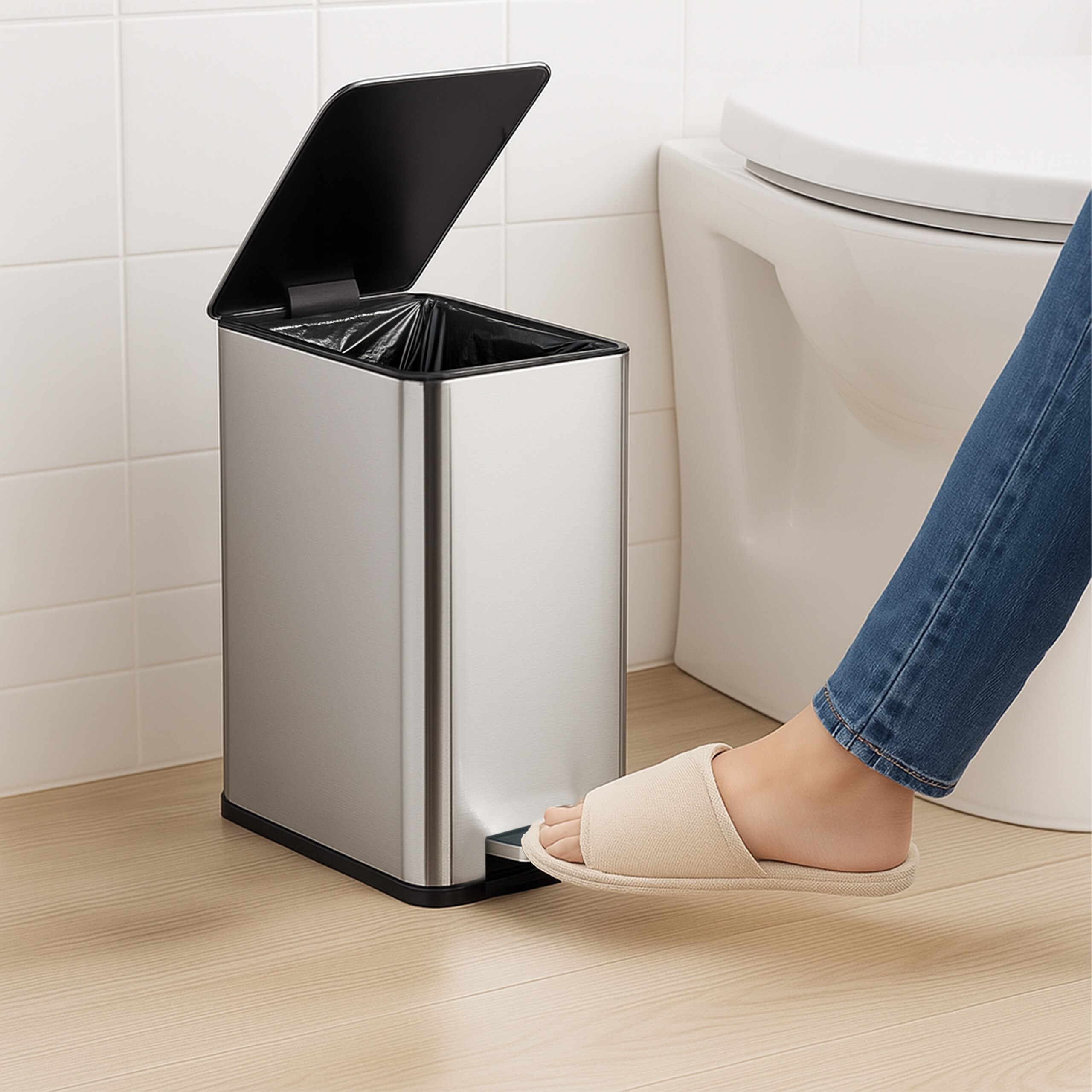 Cubo basura baño Papelera baño Papelera rectangular Bote basura con pedal 10 L - Imagen 23 de 24