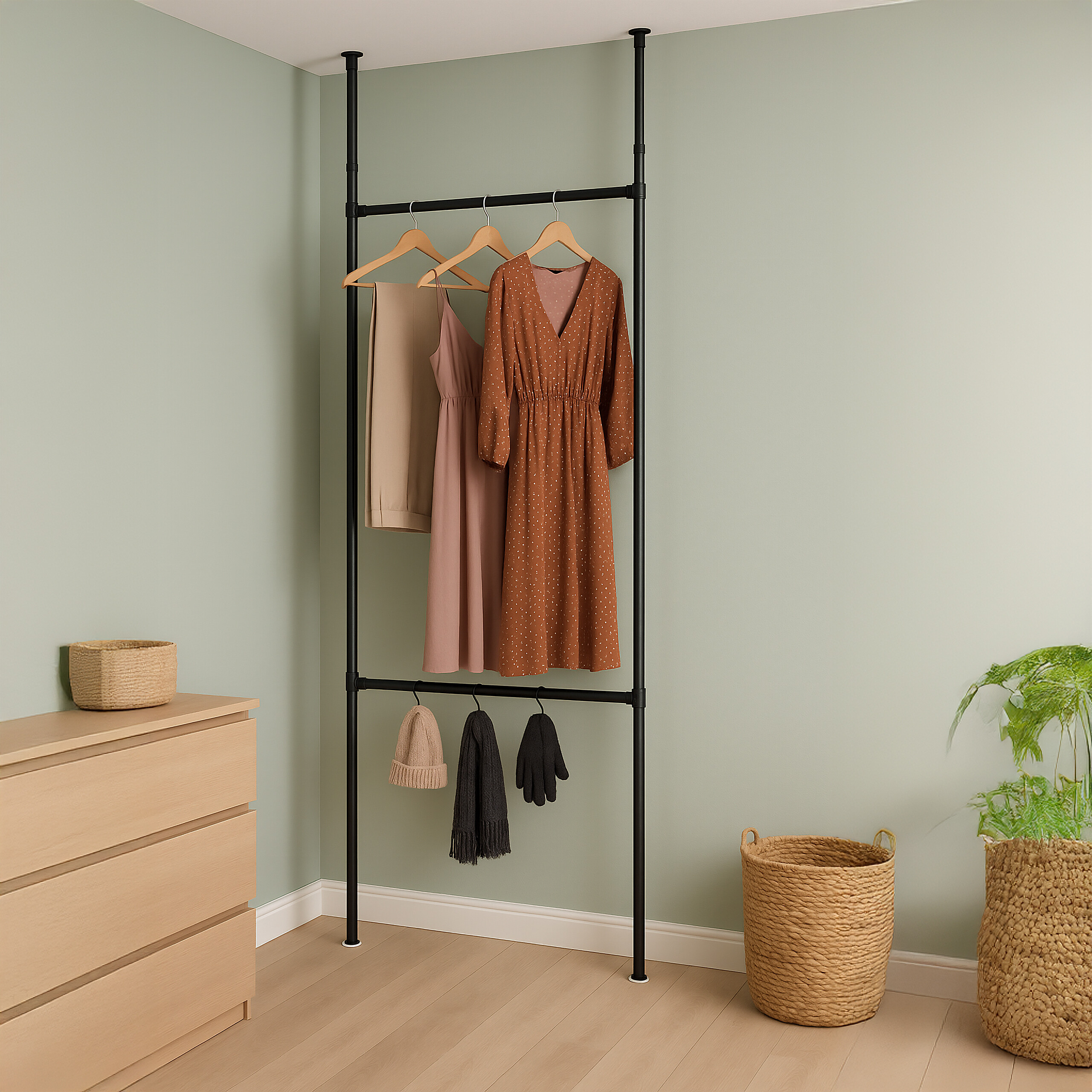 Garderobensystem Klemmgarderobe Kleiderstangensystem Teleskop ohne Bohren