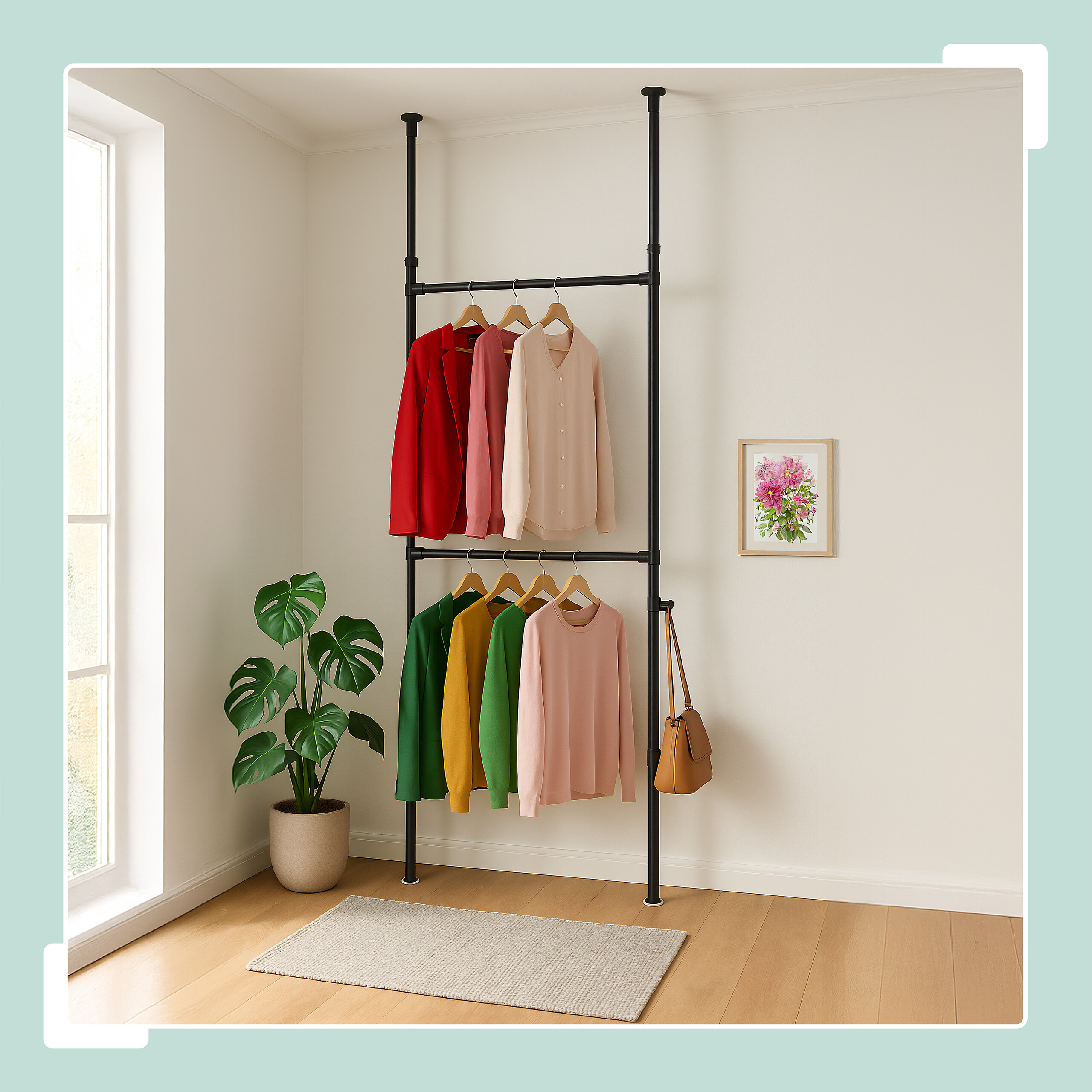 Garderobensystem Klemmgarderobe Kleiderstangensystem Teleskop ohne Bohren