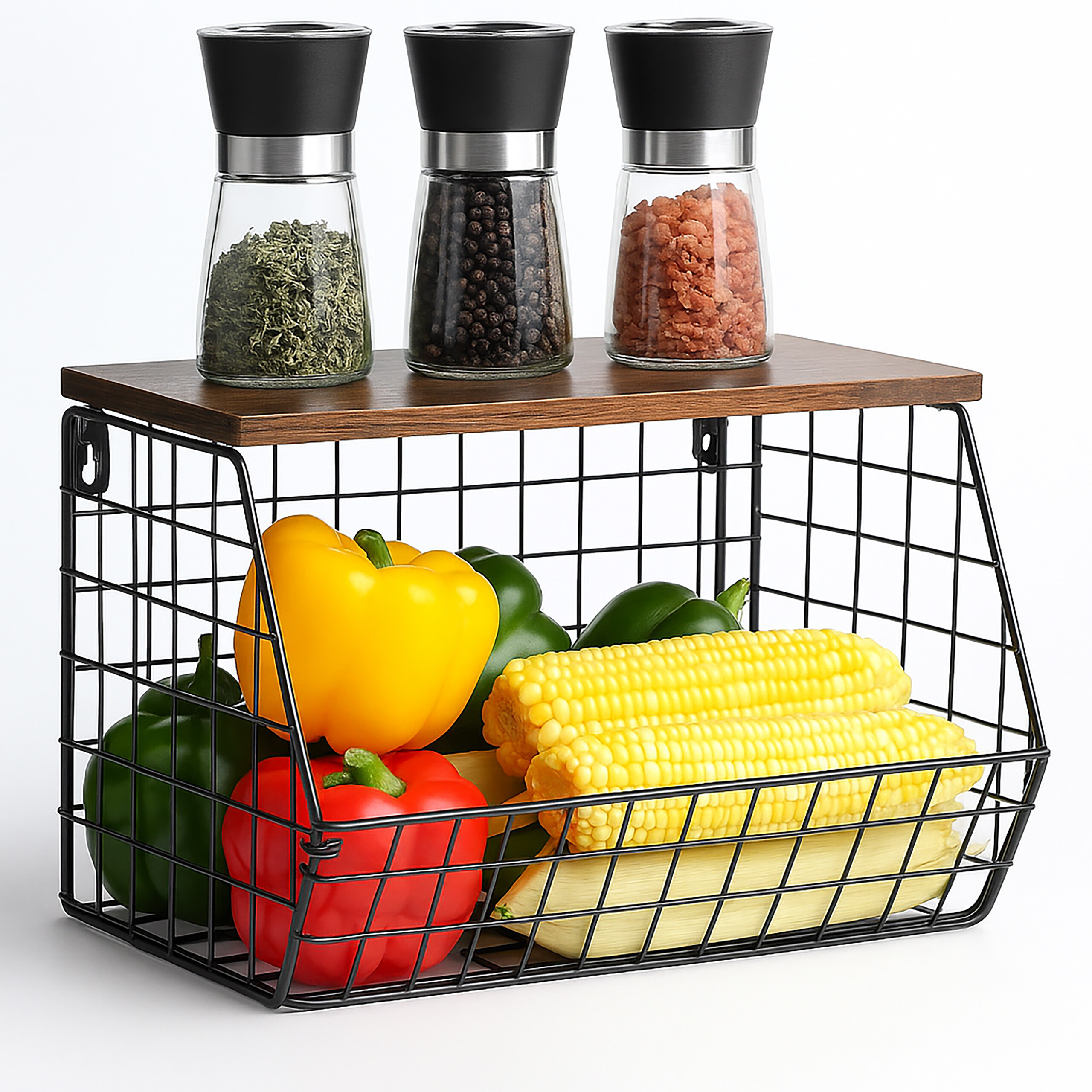 Obstkorb Wandregal Hängeregal Gemüsekorb Metallkorb Korbregal Gitter Wandmontage - Bild 4 von 30