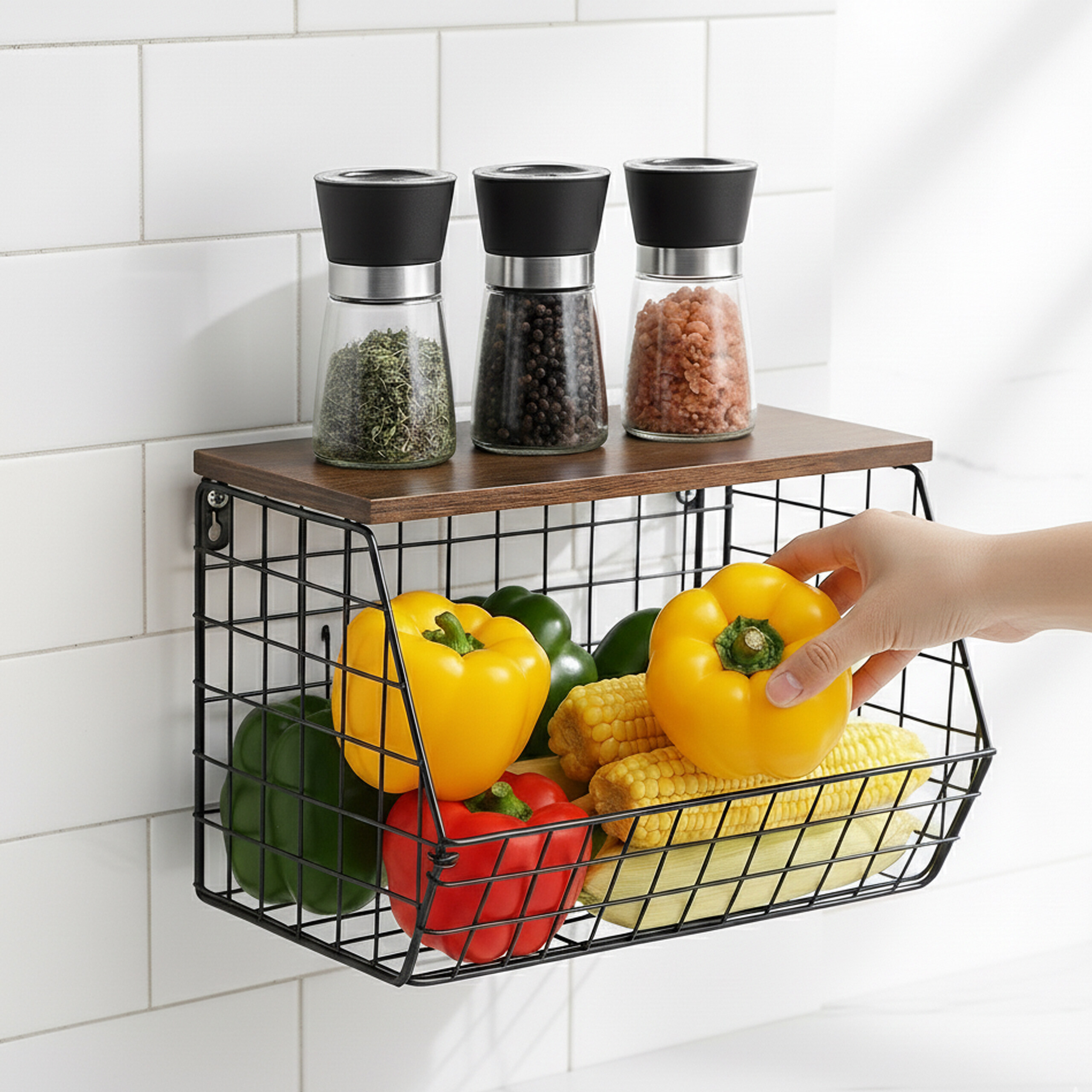 Obstkorb Wandregal Hängeregal Gemüsekorb Metallkorb Korbregal Gitter Wandmontage - Bild 5 von 30