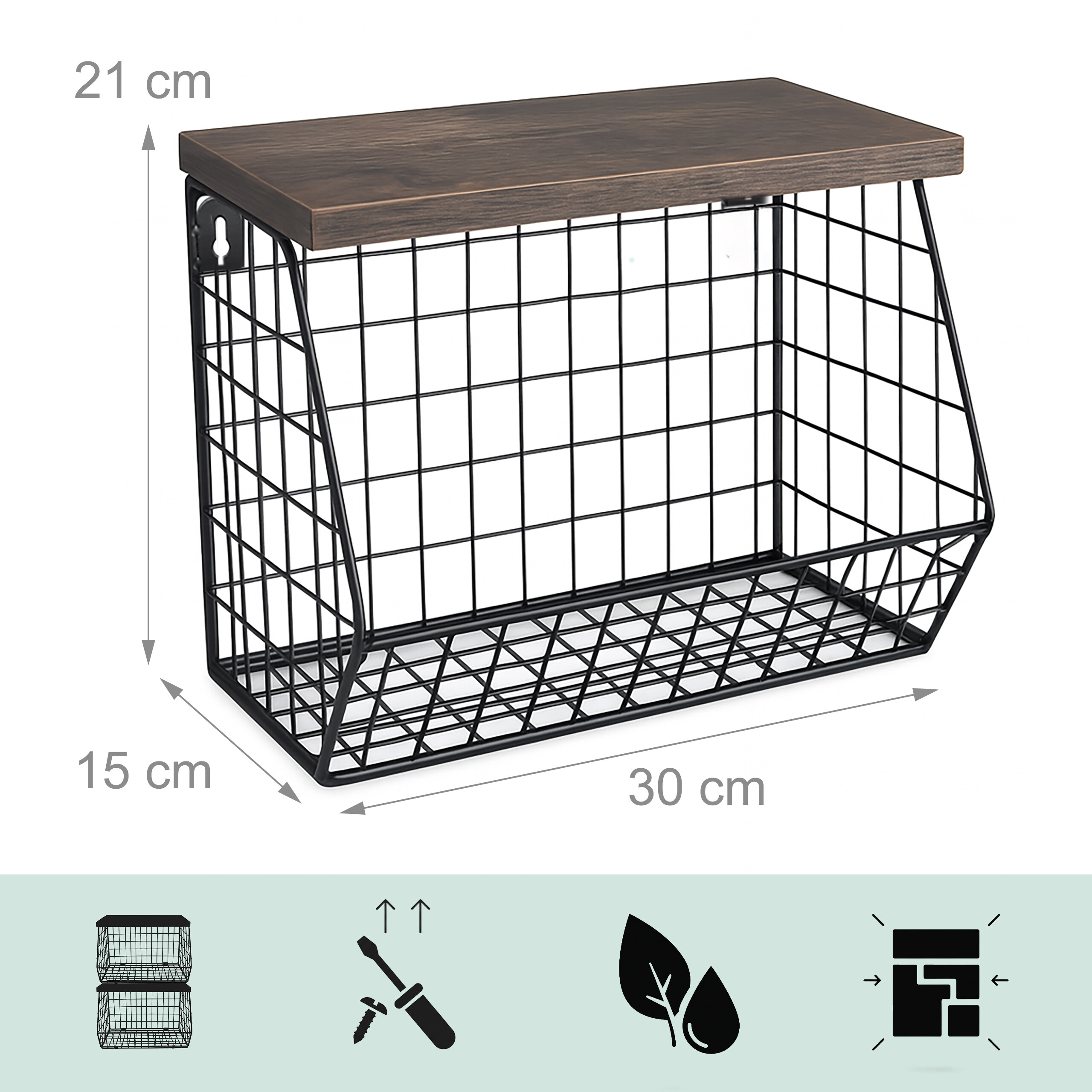 Obstkorb Wandregal Hängeregal Gemüsekorb Metallkorb Korbregal Gitter Wandmontage - Bild 6 von 30