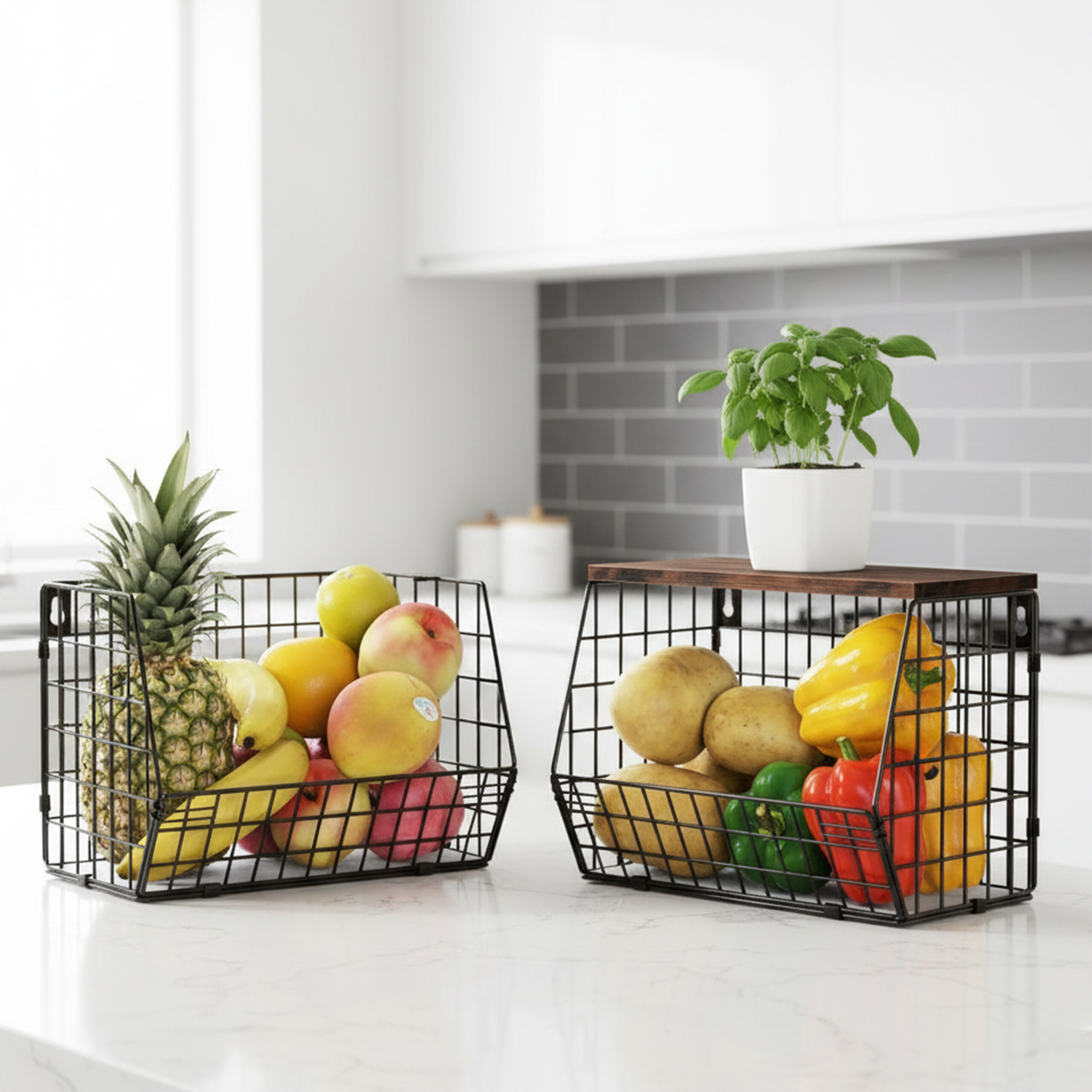 Obstkorb Wandregal Hängeregal Gemüsekorb Metallkorb Korbregal Gitter Wandmontage - Bild 9 von 30