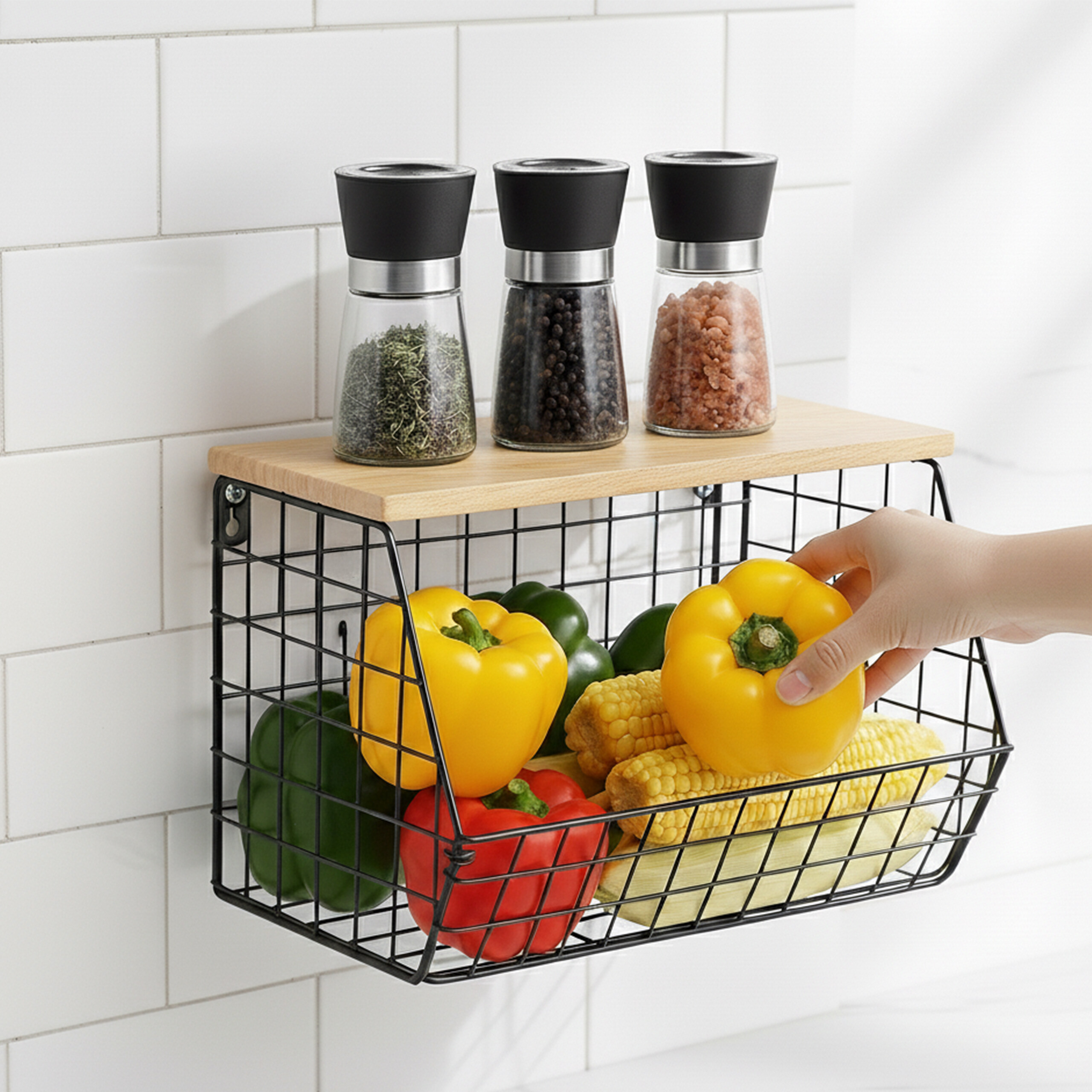 Obstkorb Wandregal Hängeregal Gemüsekorb Metallkorb Korbregal Gitter Wandmontage - Bild 14 von 30