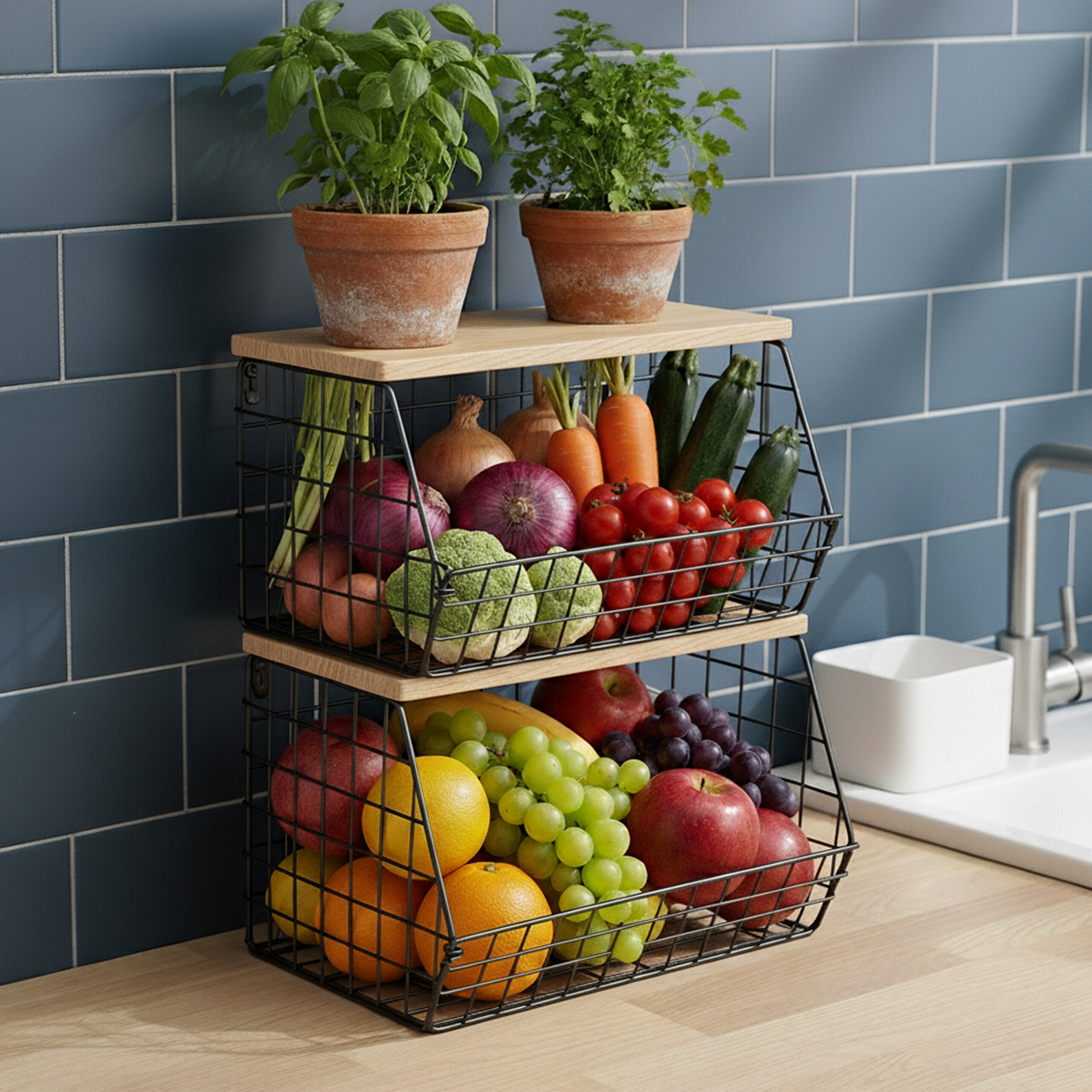 Obstkorb Wandregal Hängeregal Gemüsekorb Metallkorb Korbregal Gitter Wandmontage - Bild 16 von 30