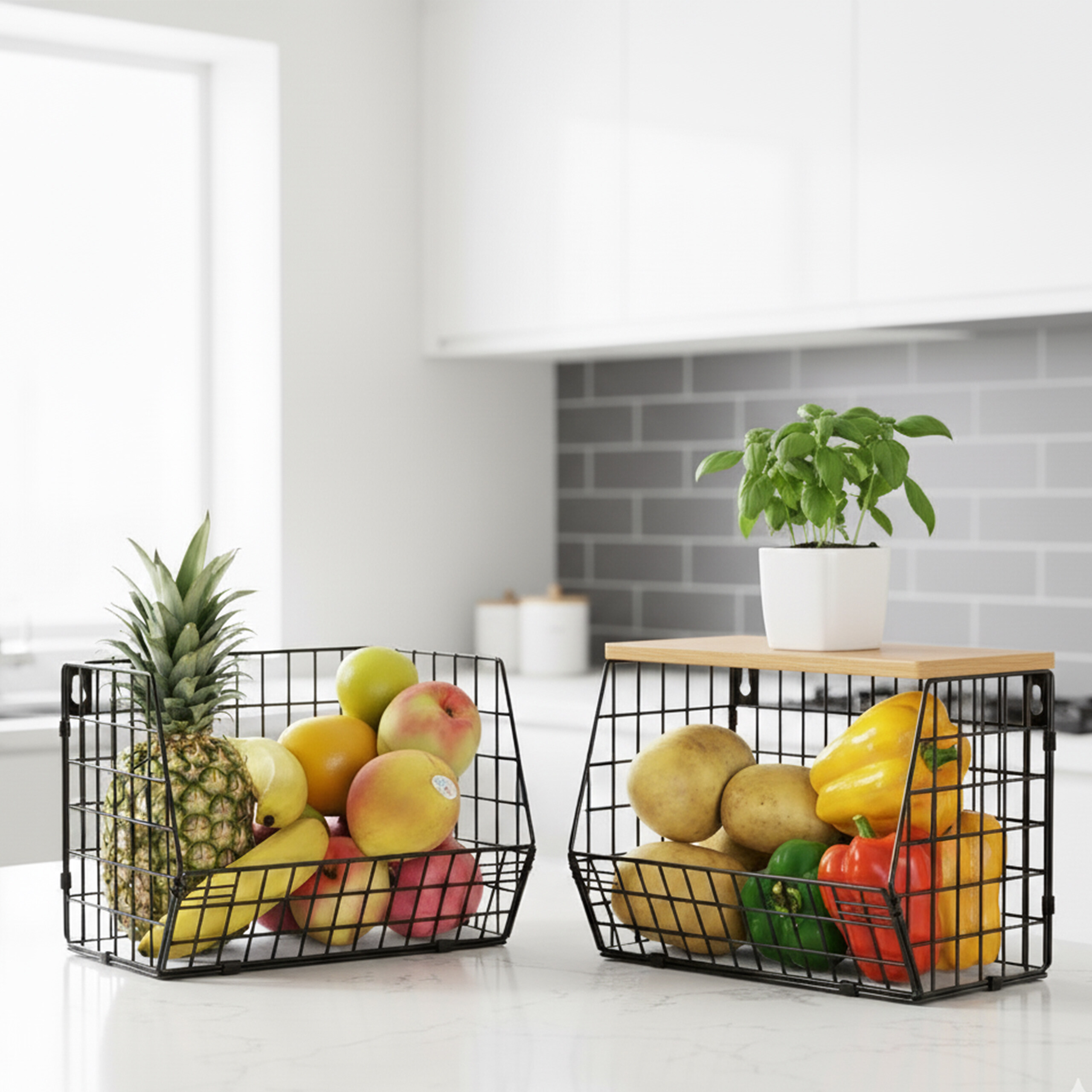 Obstkorb Wandregal Hängeregal Gemüsekorb Metallkorb Korbregal Gitter Wandmontage - Bild 18 von 30