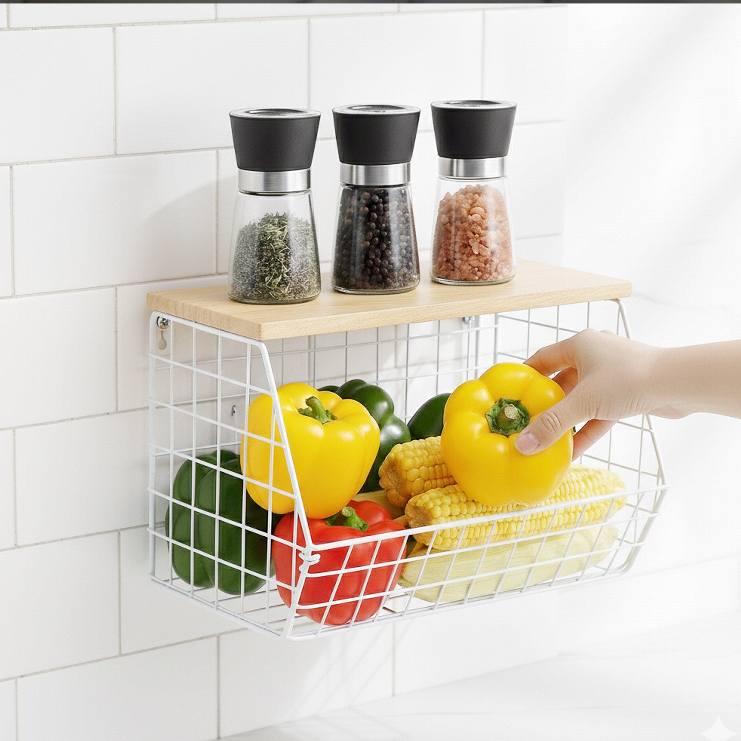 Obstkorb Wandregal Hängeregal Gemüsekorb Metallkorb Korbregal Gitter Wandmontage - Bild 23 von 30