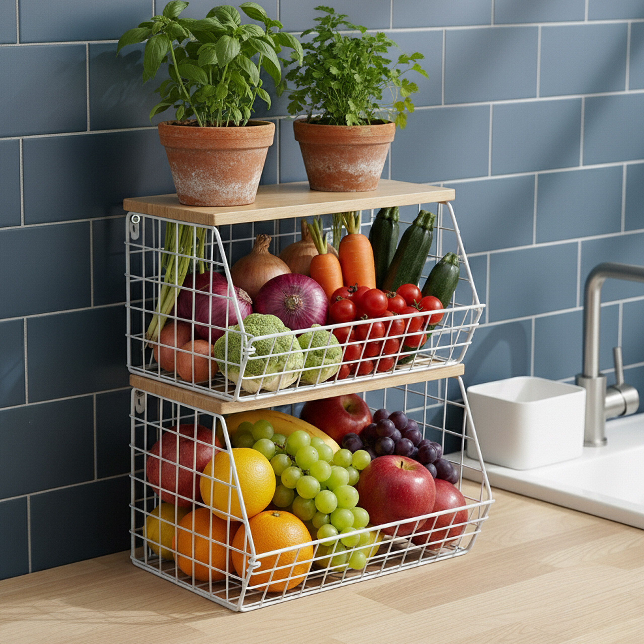 Obstkorb Wandregal Hängeregal Gemüsekorb Metallkorb Korbregal Gitter Wandmontage - Bild 25 von 30