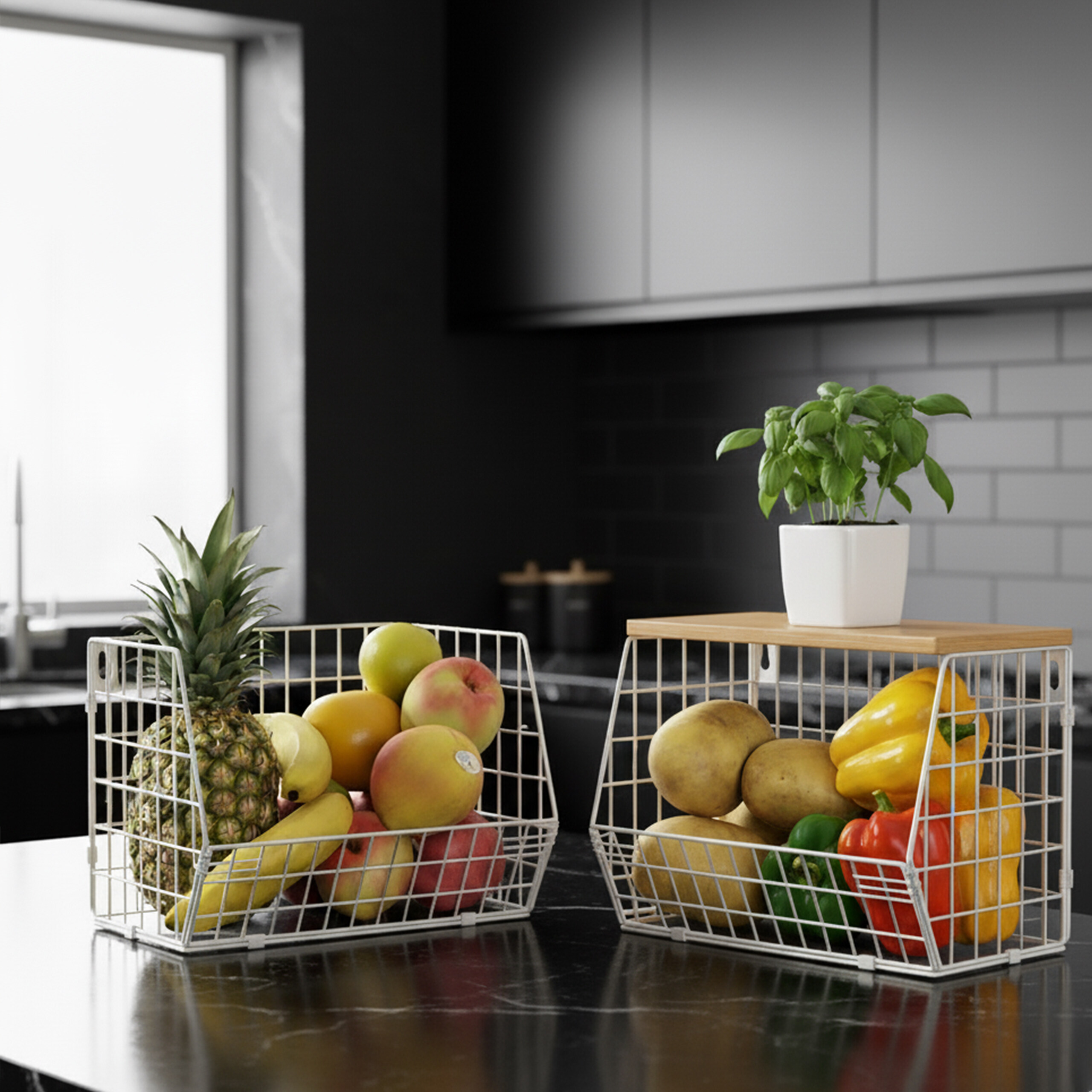 Obstkorb Wandregal Hängeregal Gemüsekorb Metallkorb Korbregal Gitter Wandmontage - Bild 27 von 30