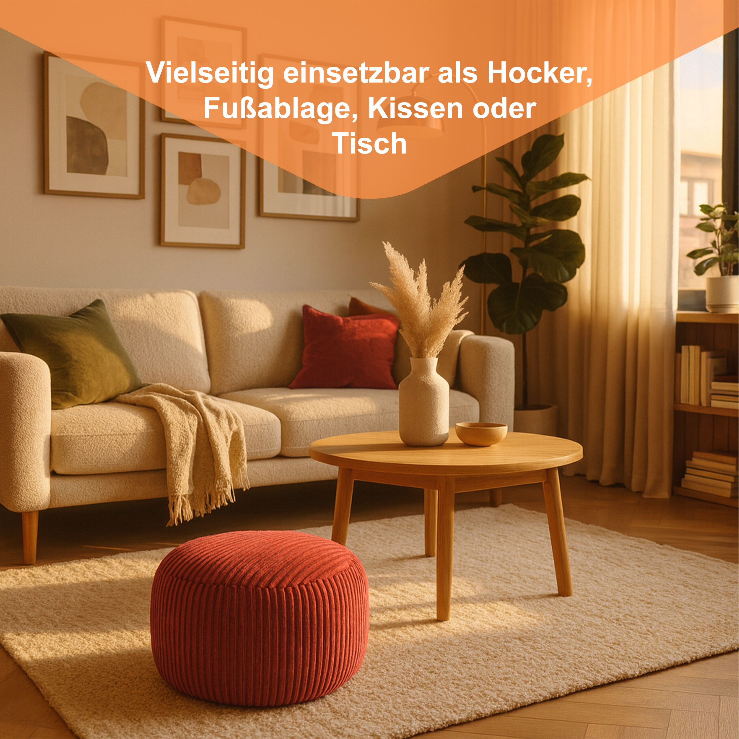 Pouf Hocker Sitzpouf Bodensitzkissen Fußschemel Sofahocker Sitzgelegenheit Cord - Bild 24 von 26