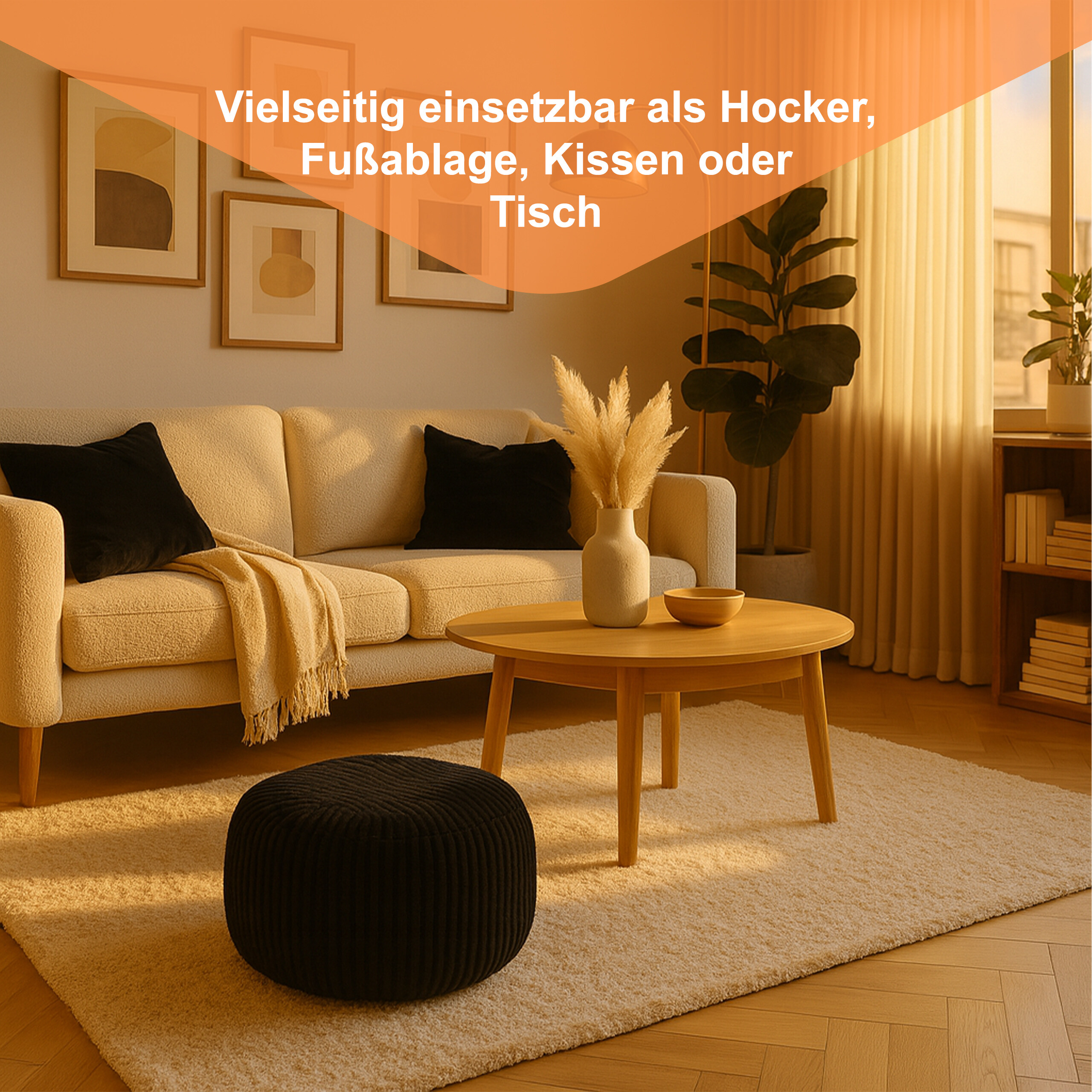 Pouf Hocker Sitzpouf Bodensitzkissen Fußschemel Sofahocker Sitzgelegenheit Cord - Bild 4 von 26