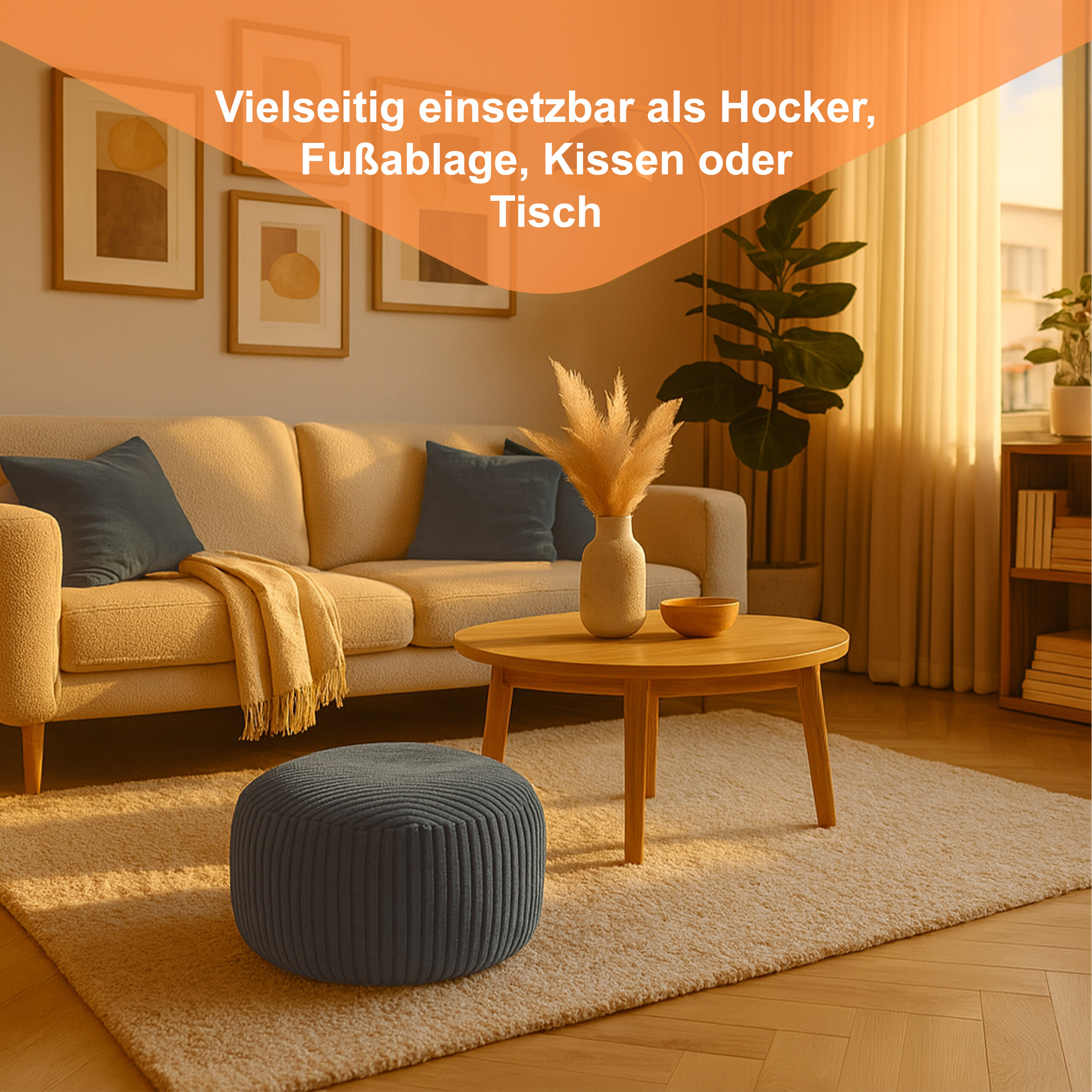 Pouf Hocker Sitzpouf Bodensitzkissen Fußschemel Sofahocker Sitzgelegenheit Cord - Bild 14 von 26