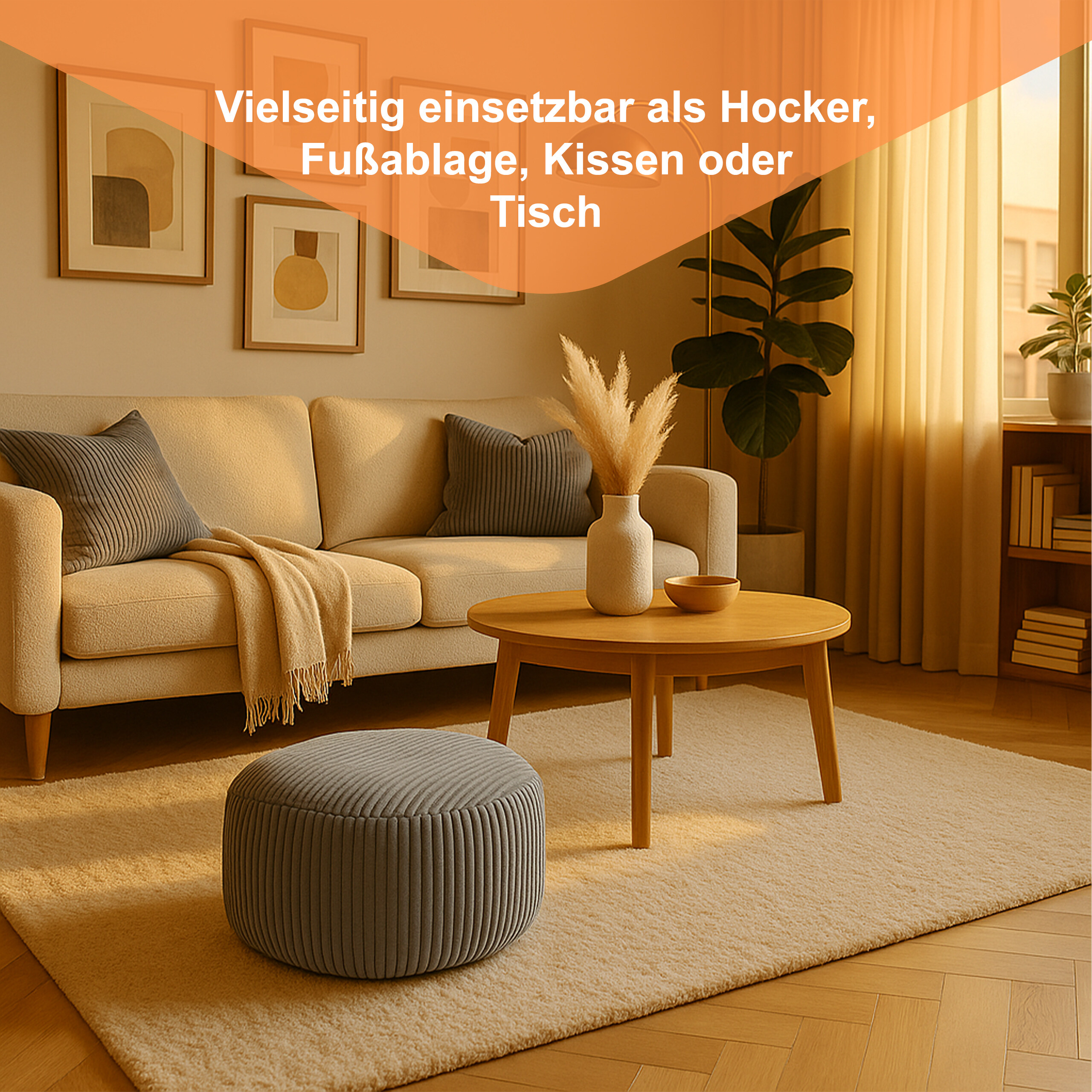 Pouf Hocker Sitzpouf Bodensitzkissen Fußschemel Sofahocker Sitzgelegenheit Cord - Bild 19 von 26