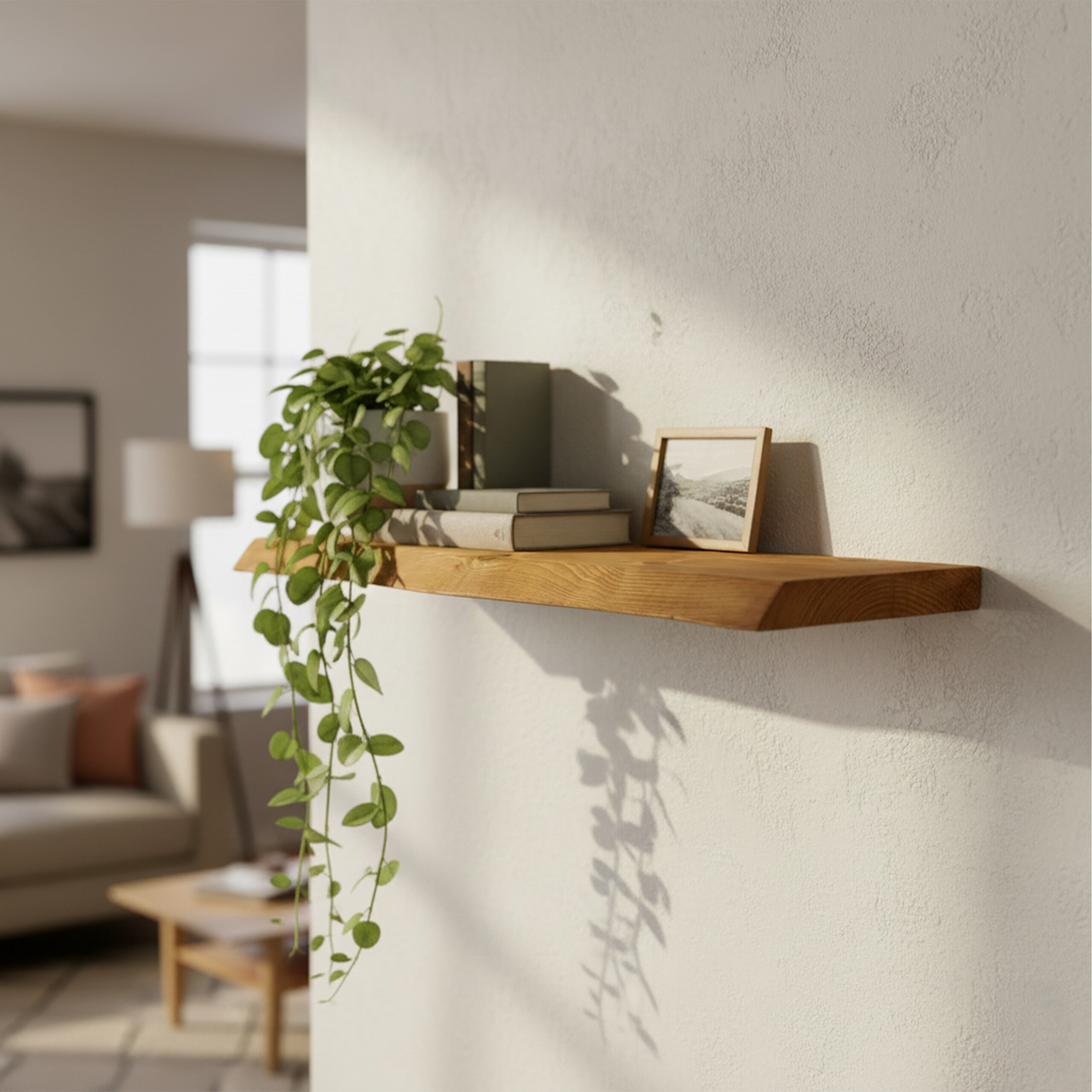 Étagère murale planche suspendue étagère flottante bois massif bord naturel