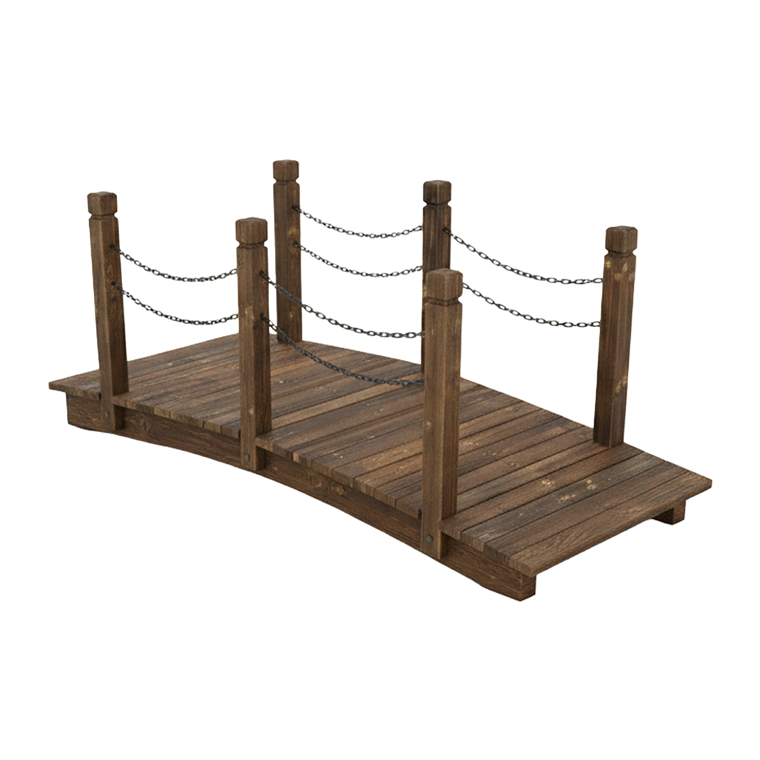 Garden wooden arched bridge, ornamental decorative pond bridge, fir timber