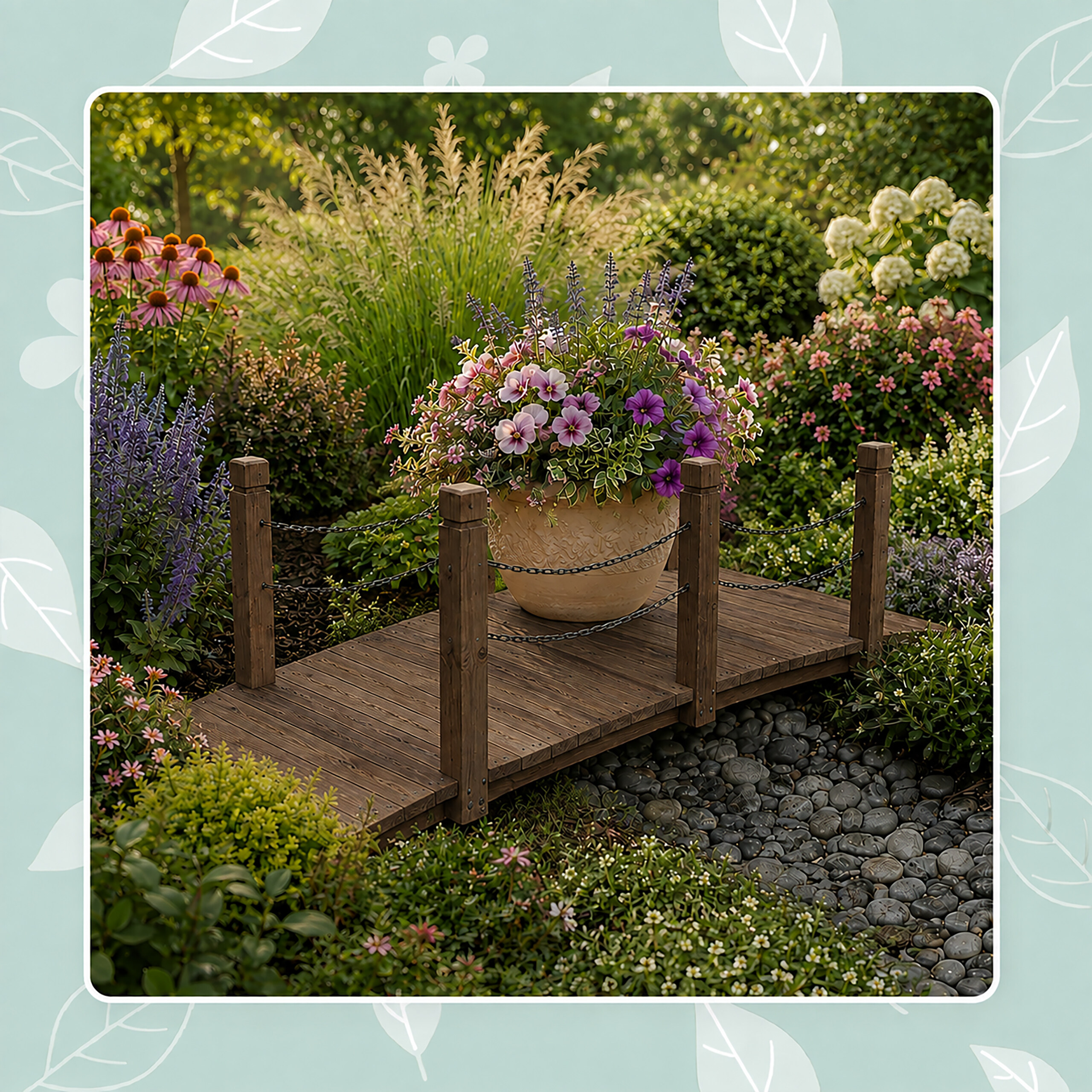 Garden wooden arched bridge, ornamental decorative pond bridge, fir timber - Produktbild 2