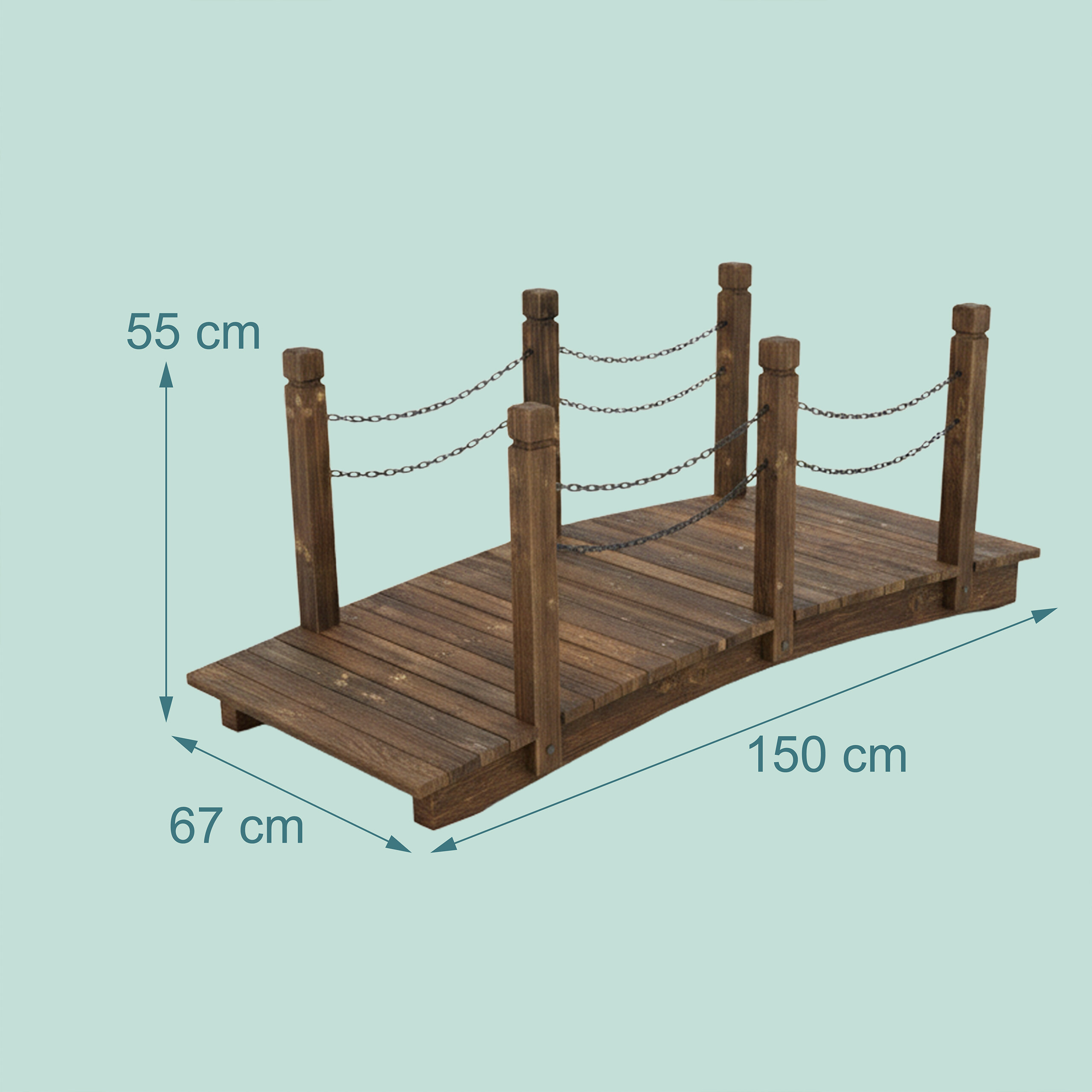 Garden wooden arched bridge, ornamental decorative pond bridge, fir timber - Produktbild 3