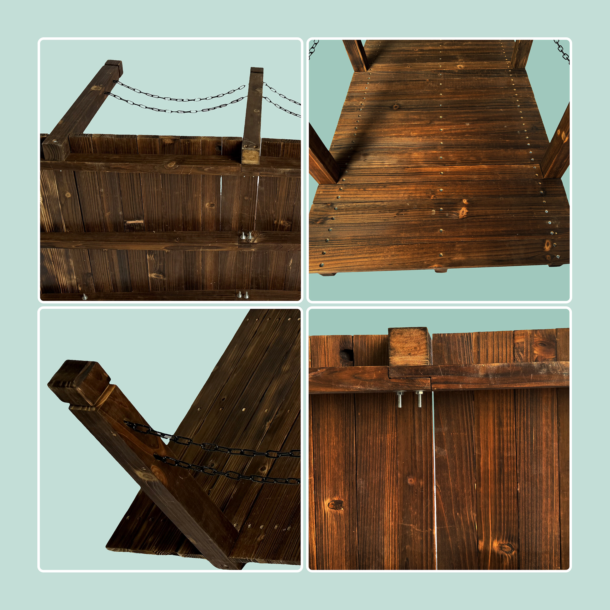Garden wooden arched bridge, ornamental decorative pond bridge, fir timber - Produktbild 4
