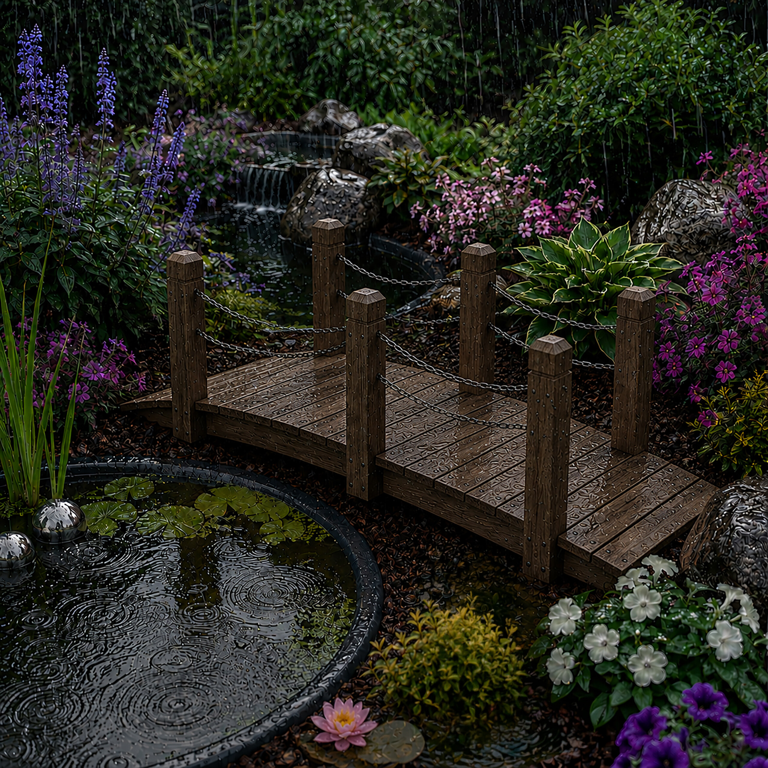Garden wooden arched bridge, ornamental decorative pond bridge, fir timber - Produktbild 8