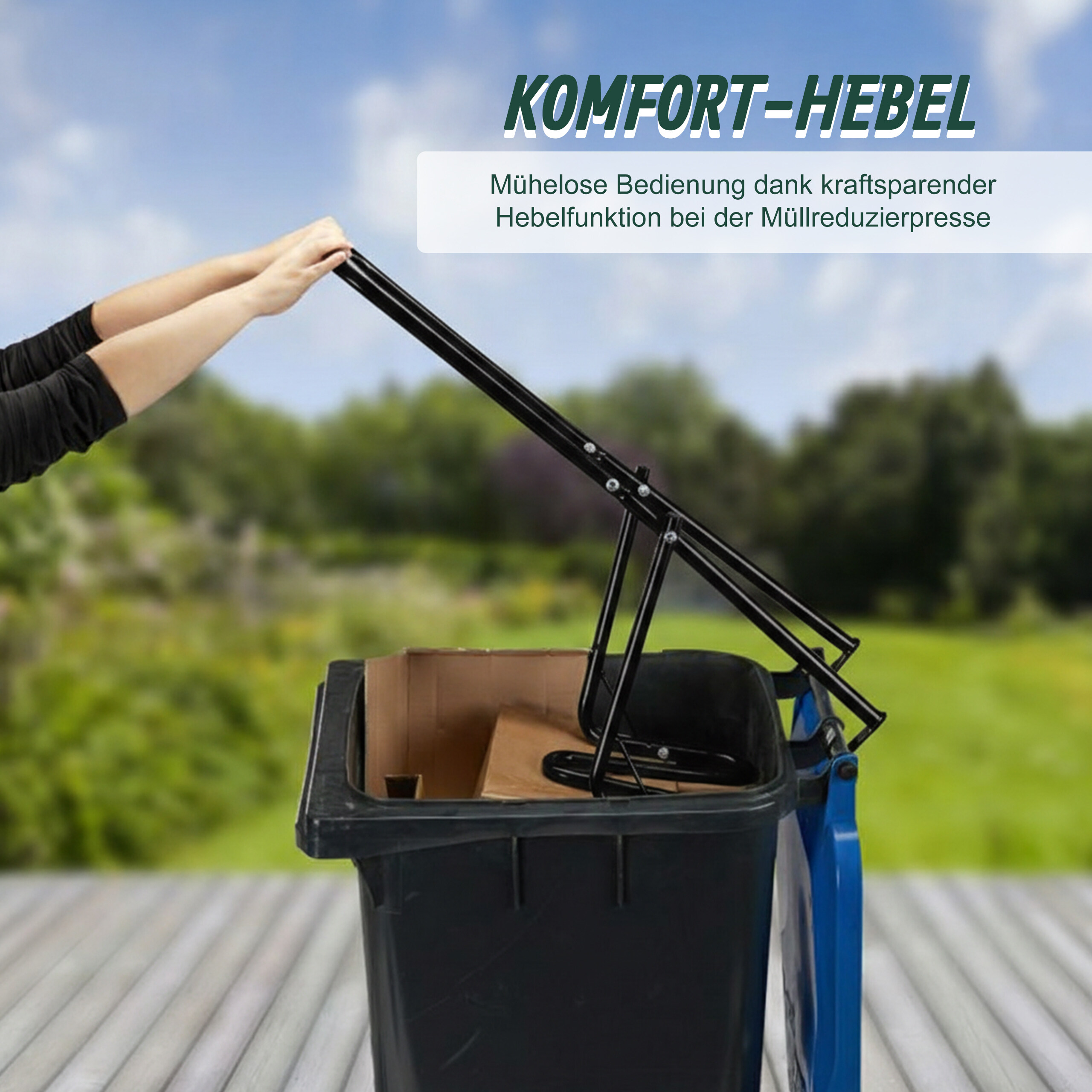 Müllpresse Müllverdichter Hausmüllpresse Mülltonnenpresse höhenverstellbar Stahl - Produktbild 1