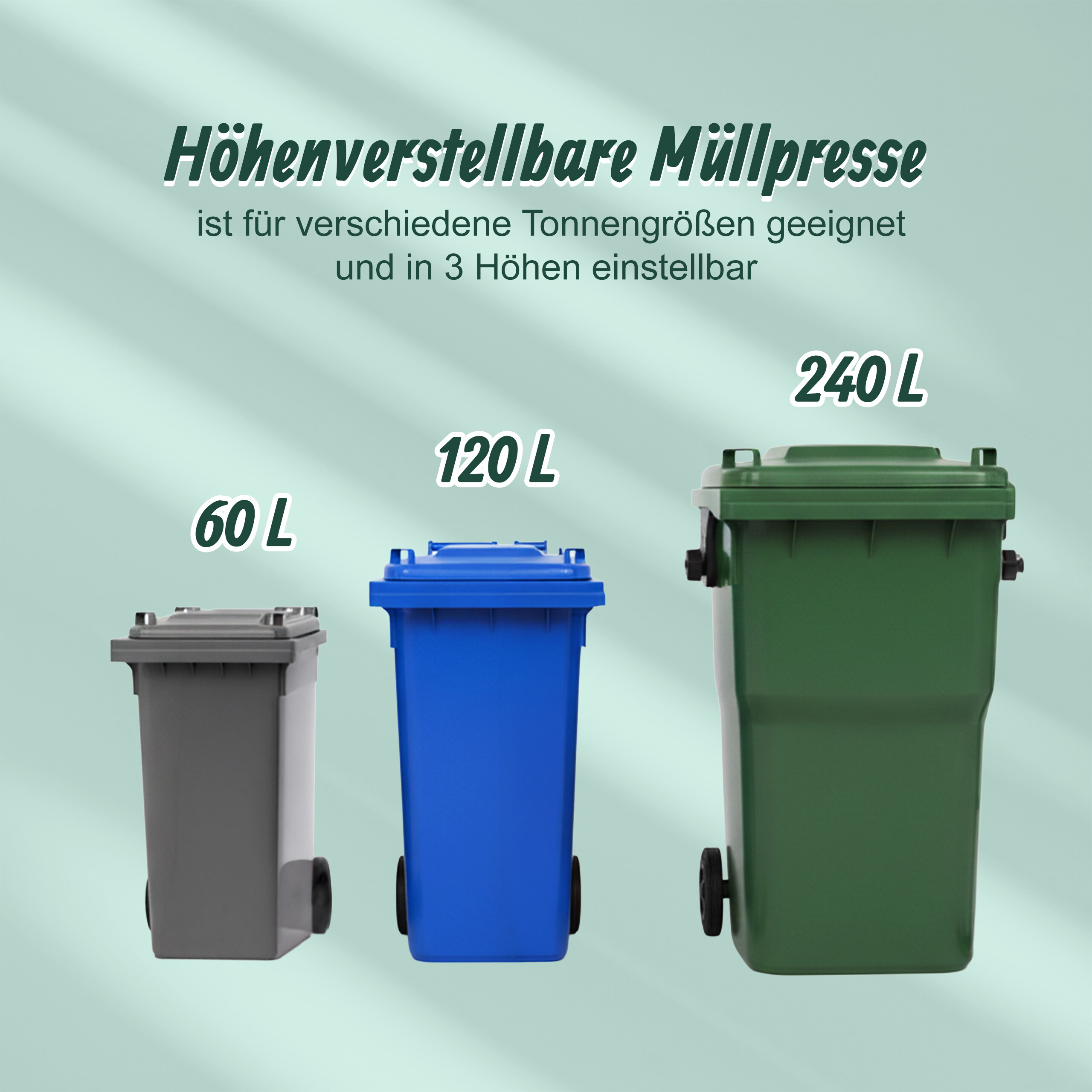Müllpresse Müllverdichter Hausmüllpresse Mülltonnenpresse höhenverstellbar Stahl - Produktbild 4