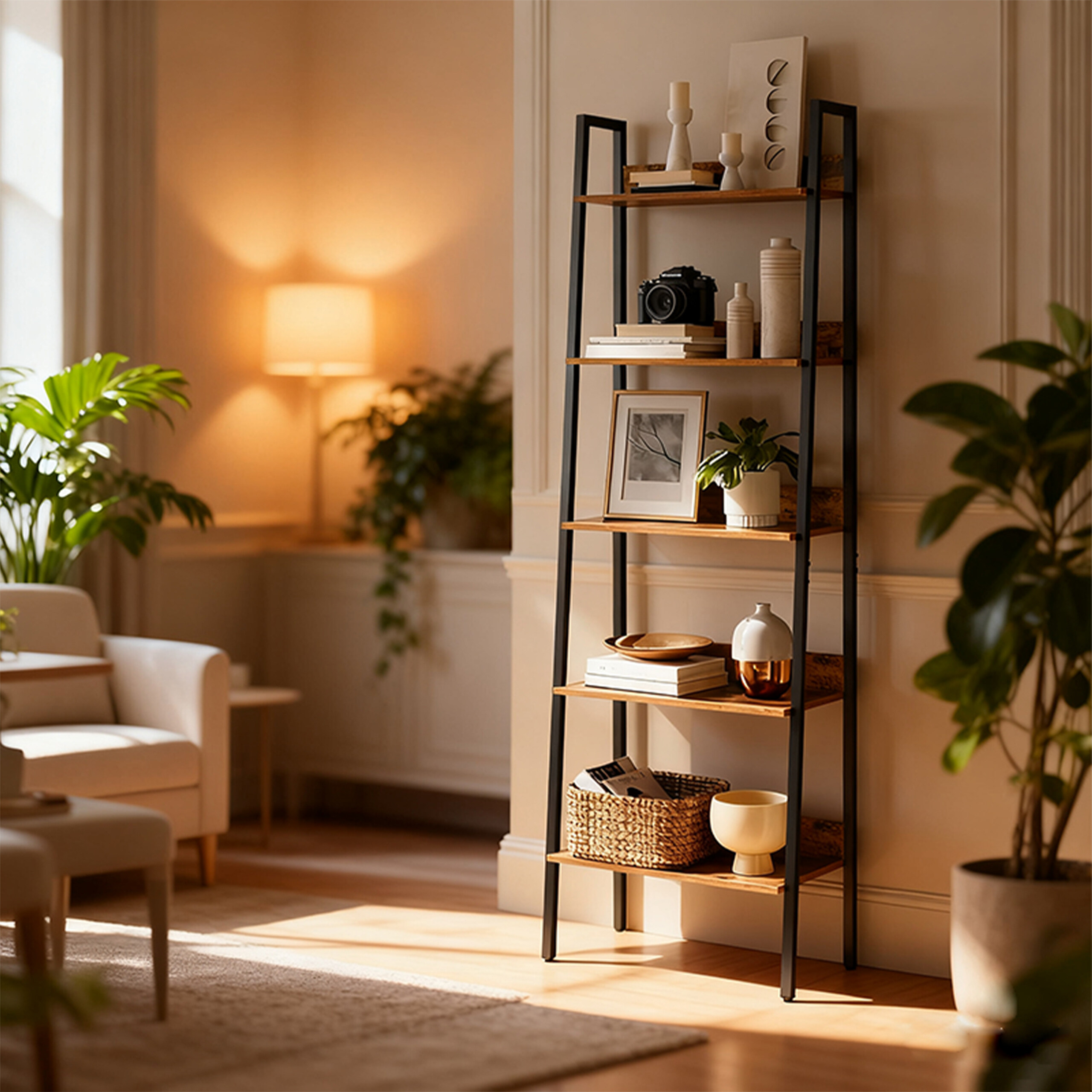Étagère échelle 5 niveaux pour plantes, cuisine, bureau, rangement et déco