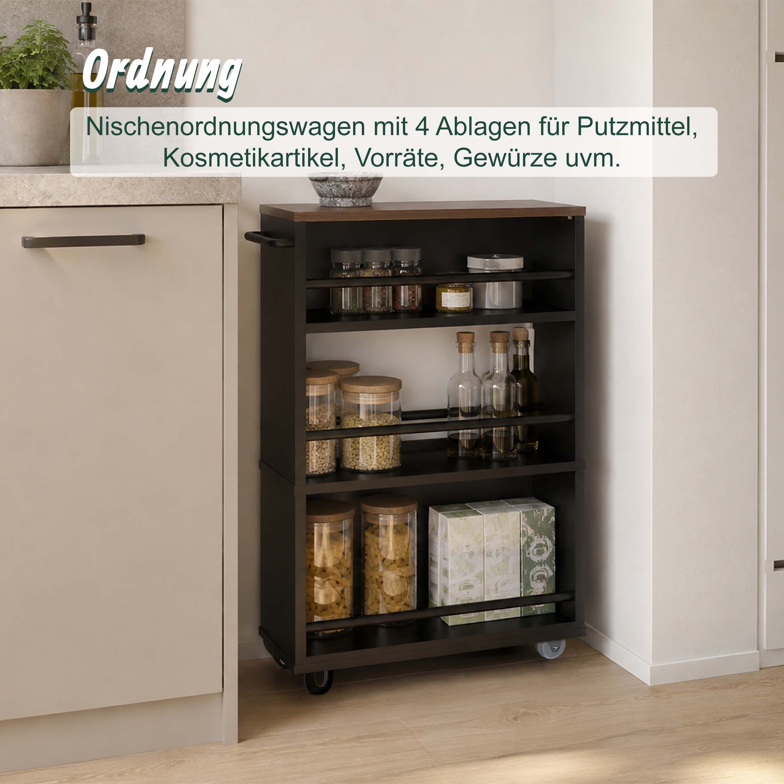 Nischenwagen Küchenrollwagen Schieberegal Rollregal Vorratswagen Nischenregal