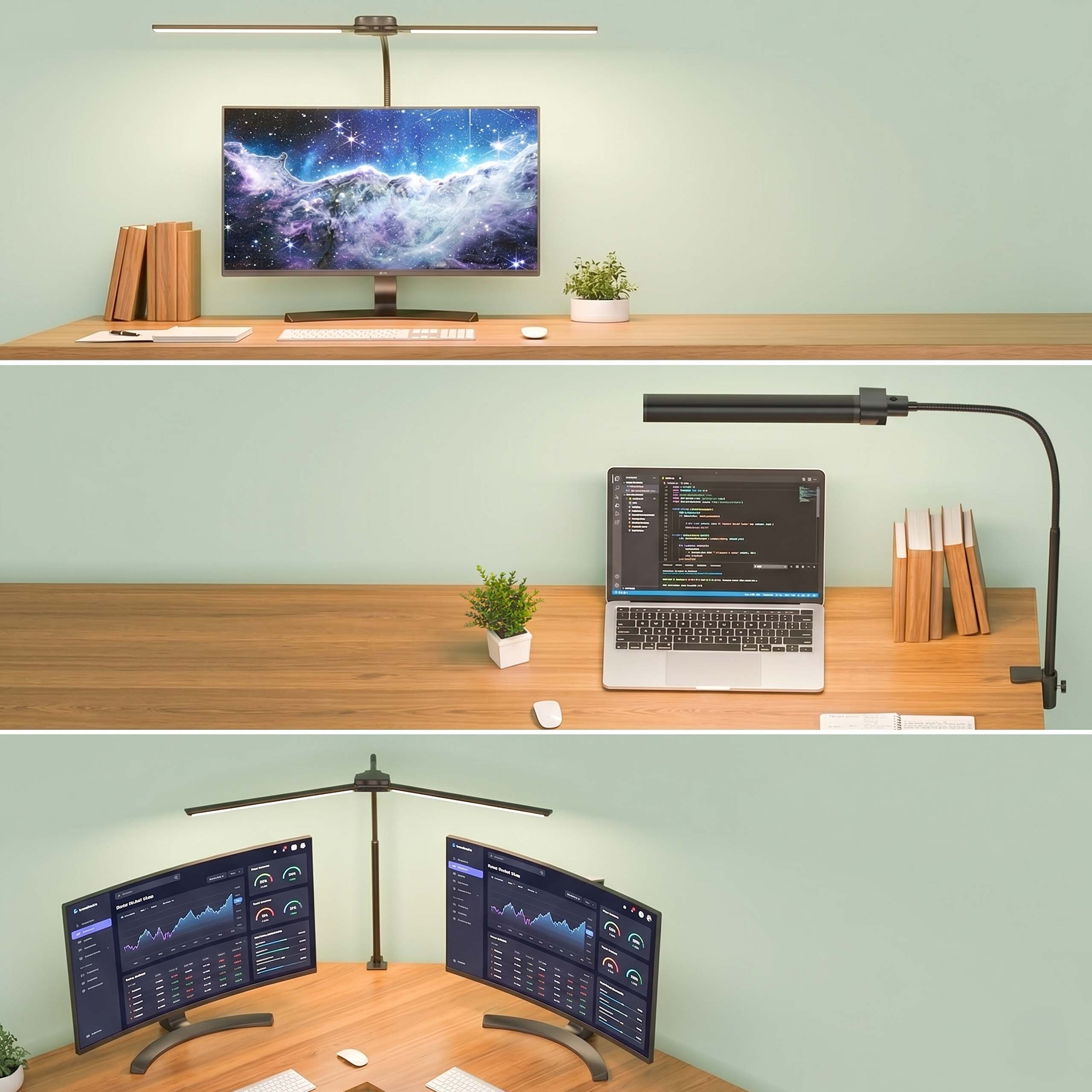 Desk lamp double head lamp clamp light LED light remote control touch - Produktbild 4