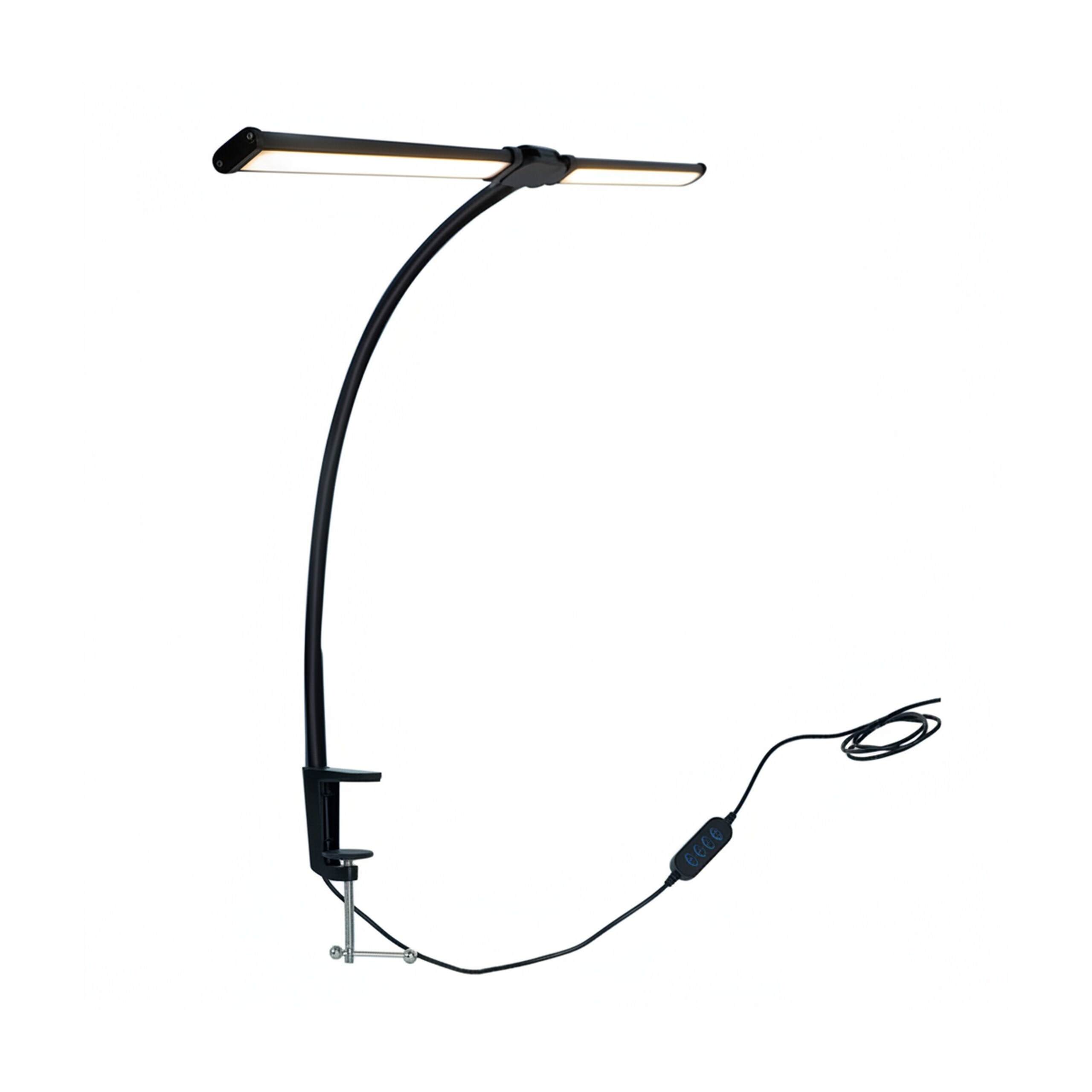 Desk lamp, dual-head clamp lamp, LED, USB inline control