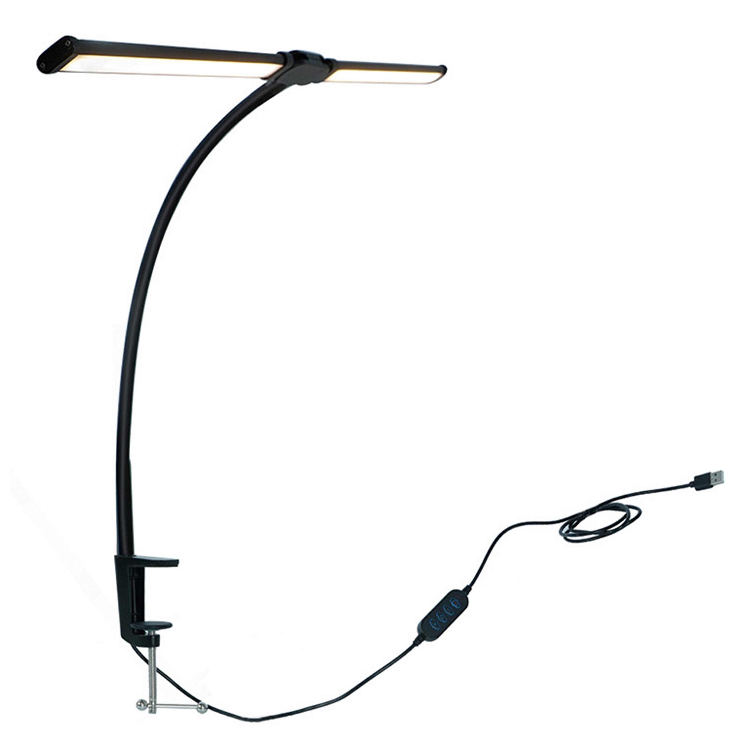 Desk lamp, dual-head clamp lamp, LED, USB inline control