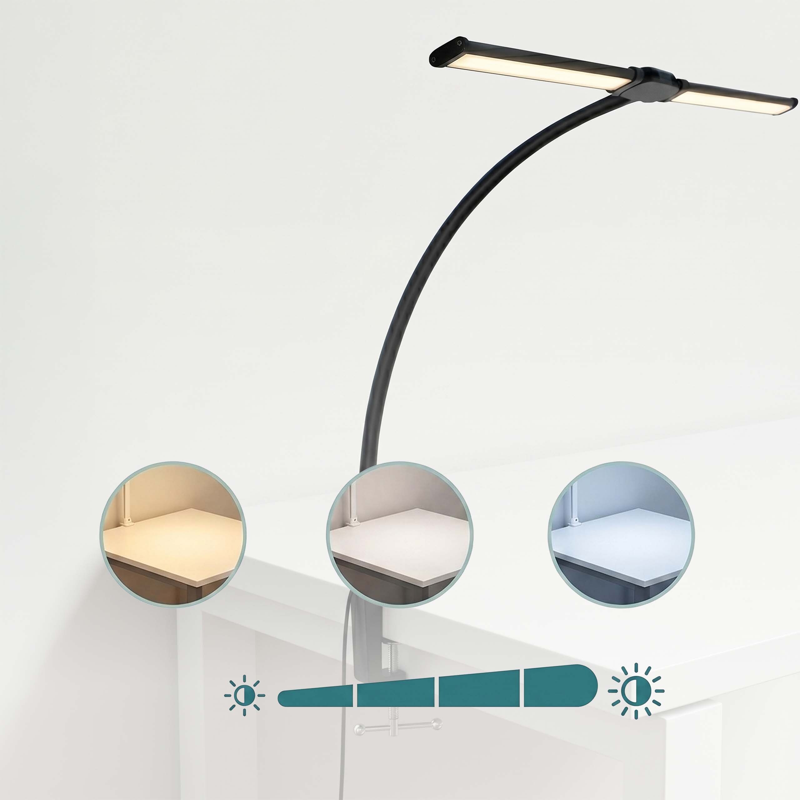 Desk lamp, dual-head clamp lamp, LED, USB inline control - Produktbild 5