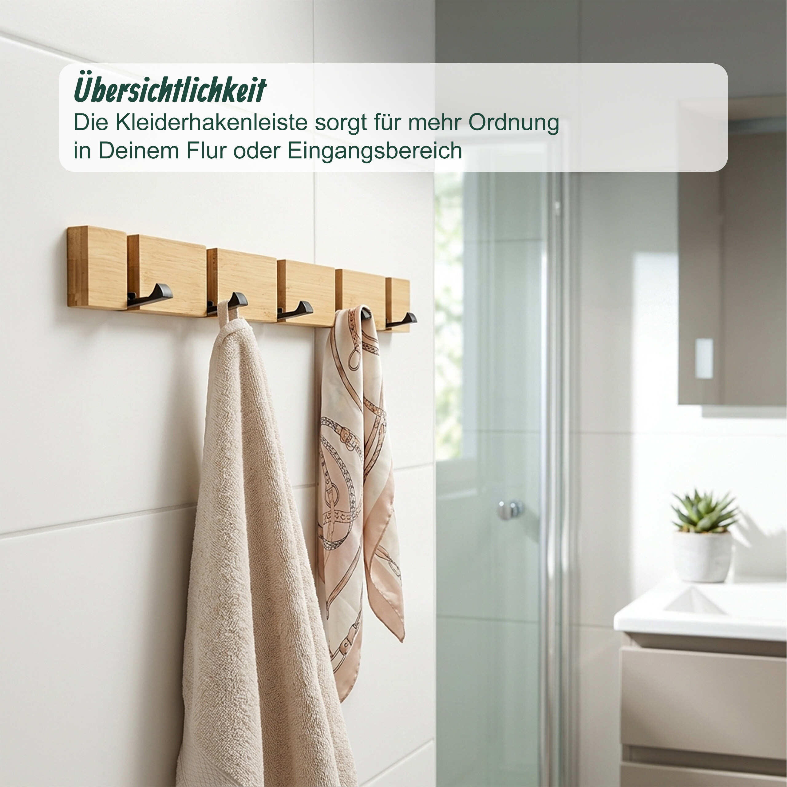 Garderobenleiste Kleiderhaken Garderobenhaken Hakenleiste Wand Garderobe Bambus - Produktbild 2