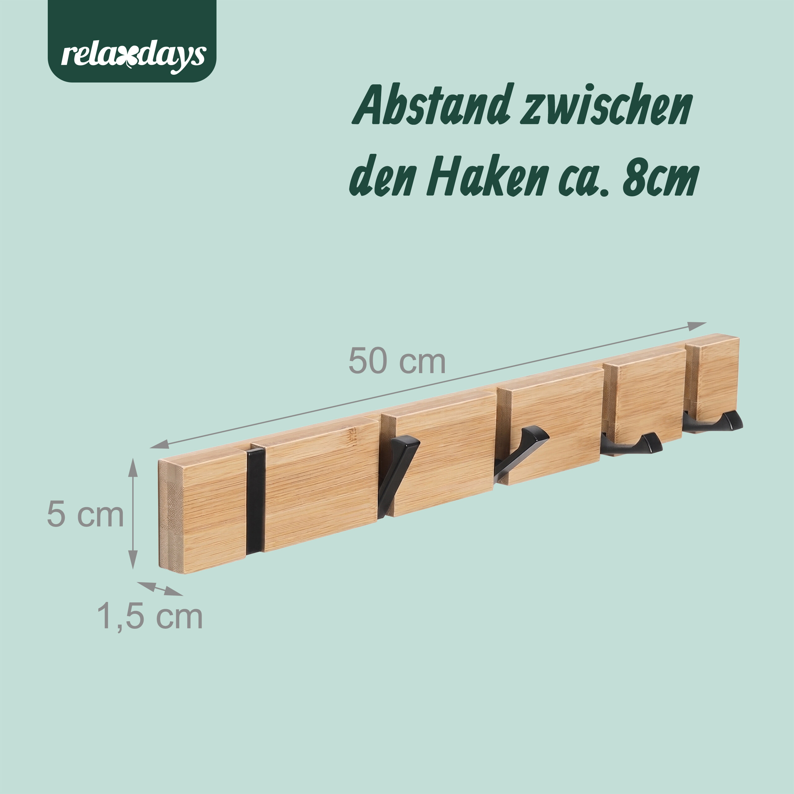 Garderobenleiste Kleiderhaken Garderobenhaken Hakenleiste Wand Garderobe Bambus - Produktbild 3