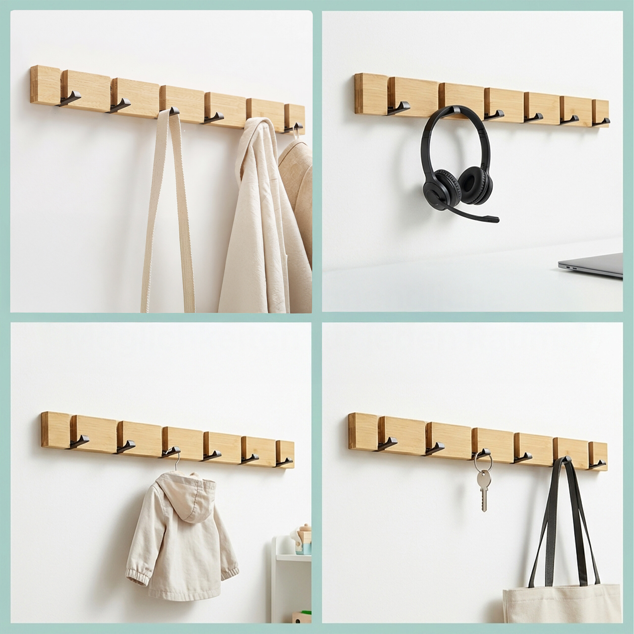 Garderobenleiste Kleiderhaken Garderobenhaken Hakenleiste Wand Garderobe Bambus - Produktbild 1