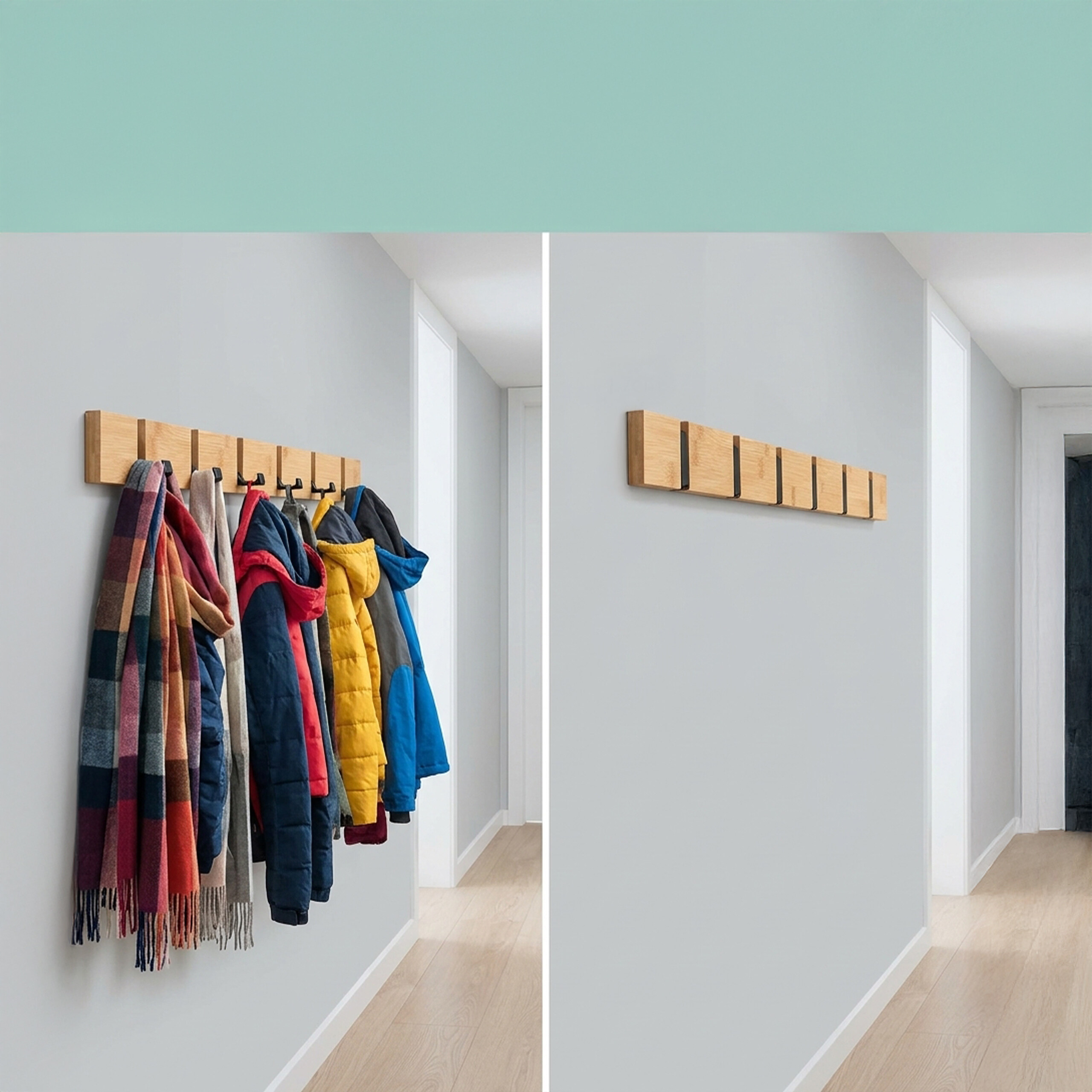 Garderobenleiste Kleiderhaken Garderobenhaken Hakenleiste Wand Garderobe Bambus - Produktbild 2
