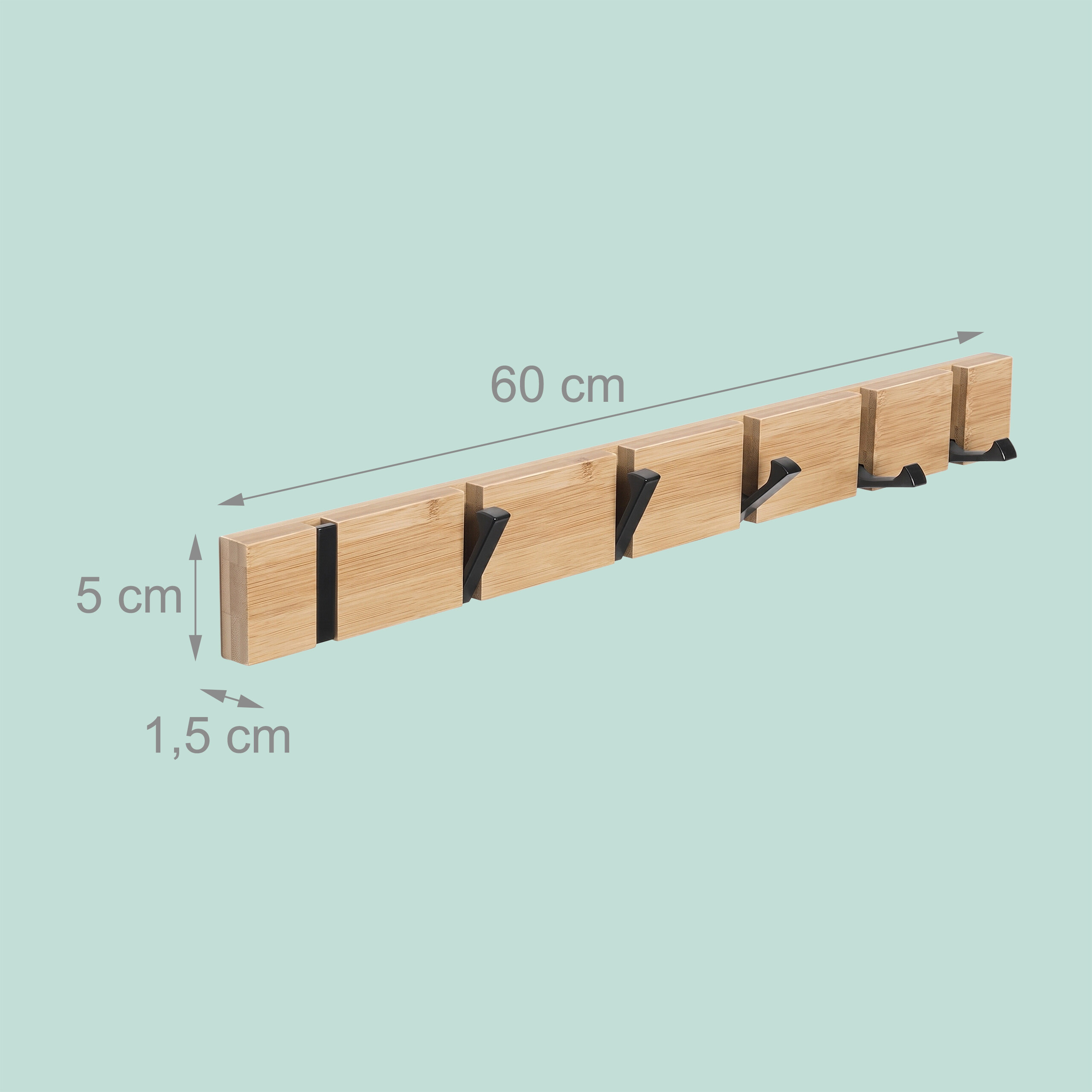 Garderobenleiste Kleiderhaken Garderobenhaken Hakenleiste Wand Garderobe Bambus - Produktbild 3
