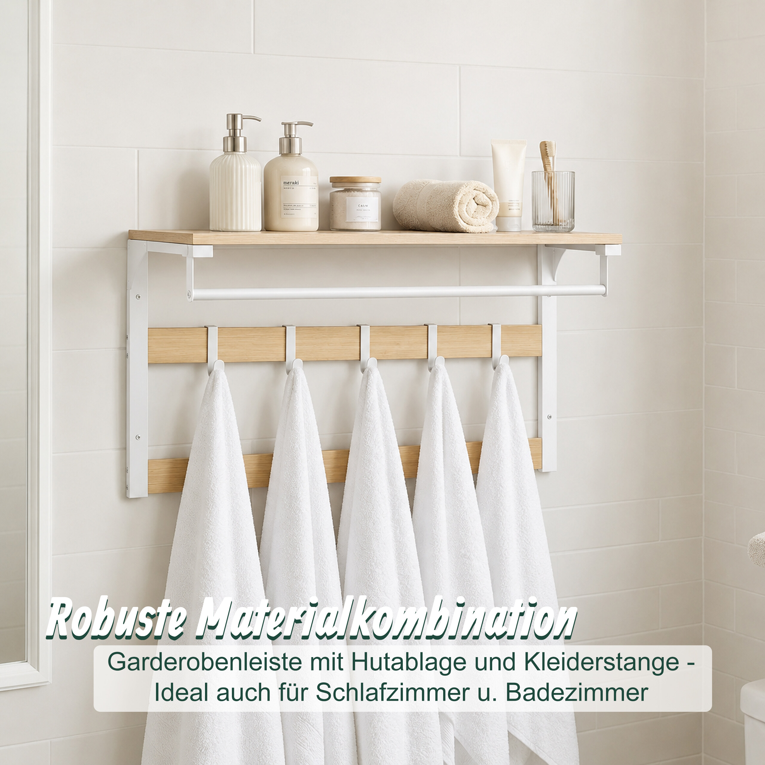 Wandgarderobe Hakenleiste Kleiderstange Hutablage Garderobe 10 Garderobenhaken - Produktbild 2