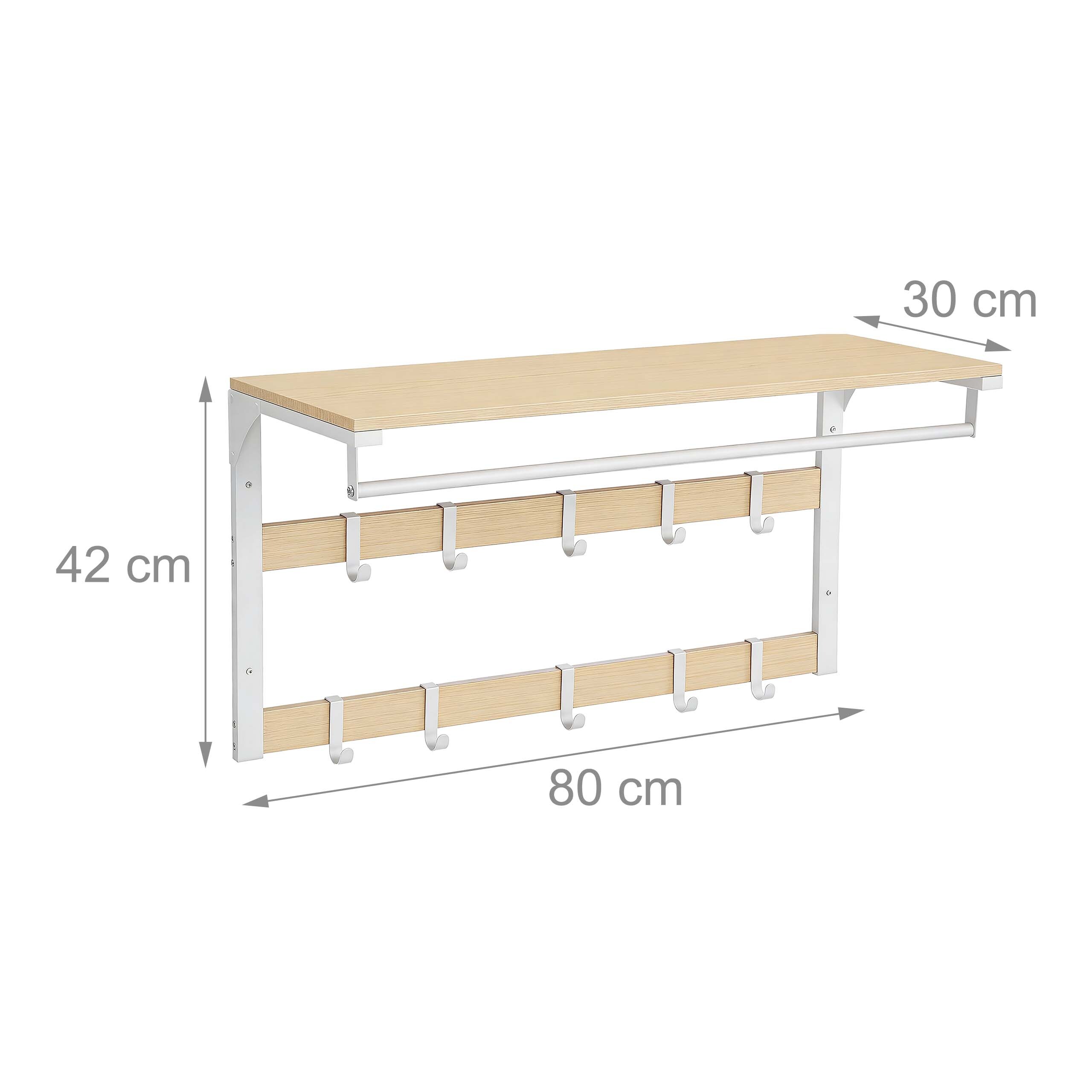 Wandgarderobe Hakenleiste Kleiderstange Hutablage Garderobe 10 Garderobenhaken - Produktbild 3