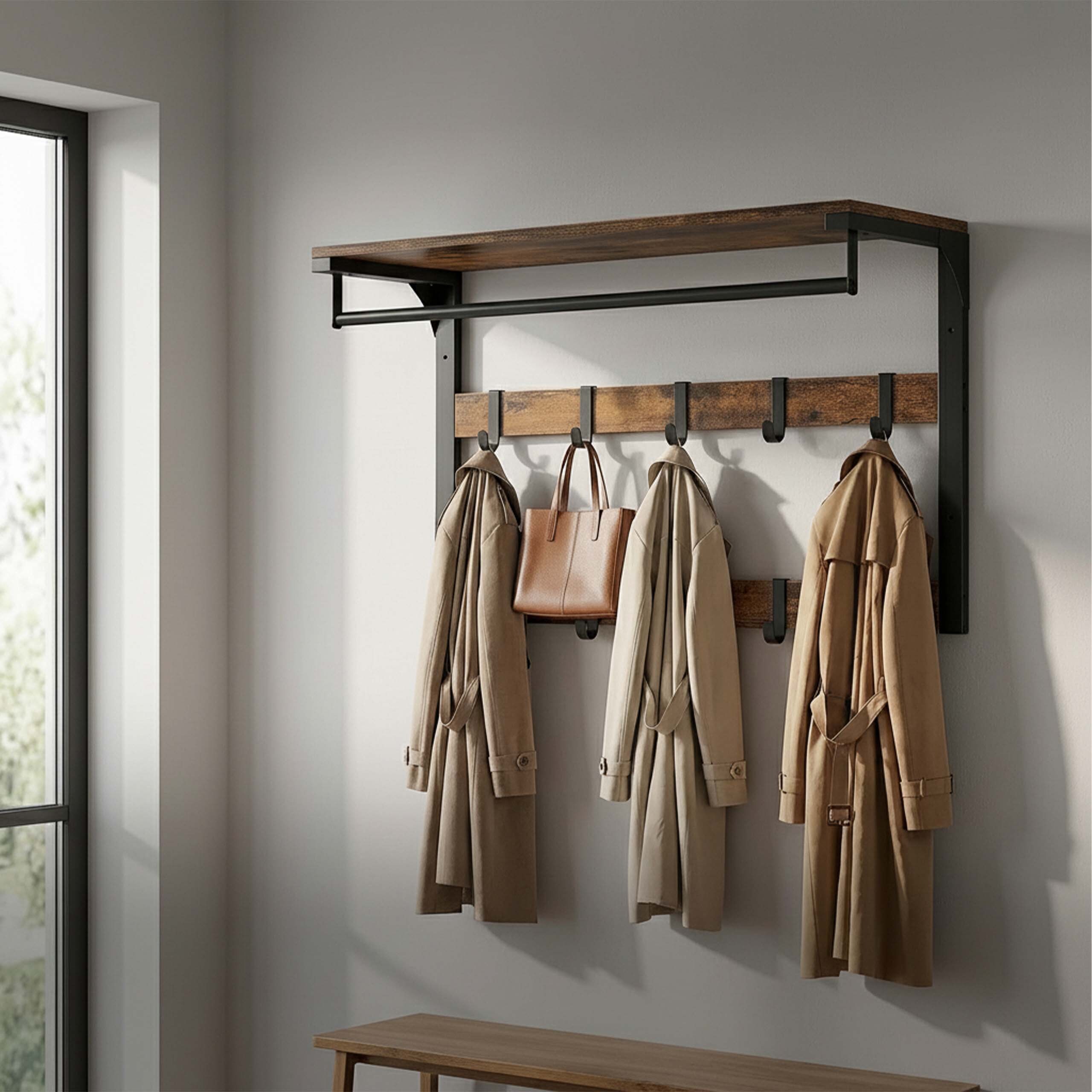 Wandgarderobe Hakenleiste Kleiderstange Hutablage Garderobe 10 Garderobenhaken - Produktbild 4