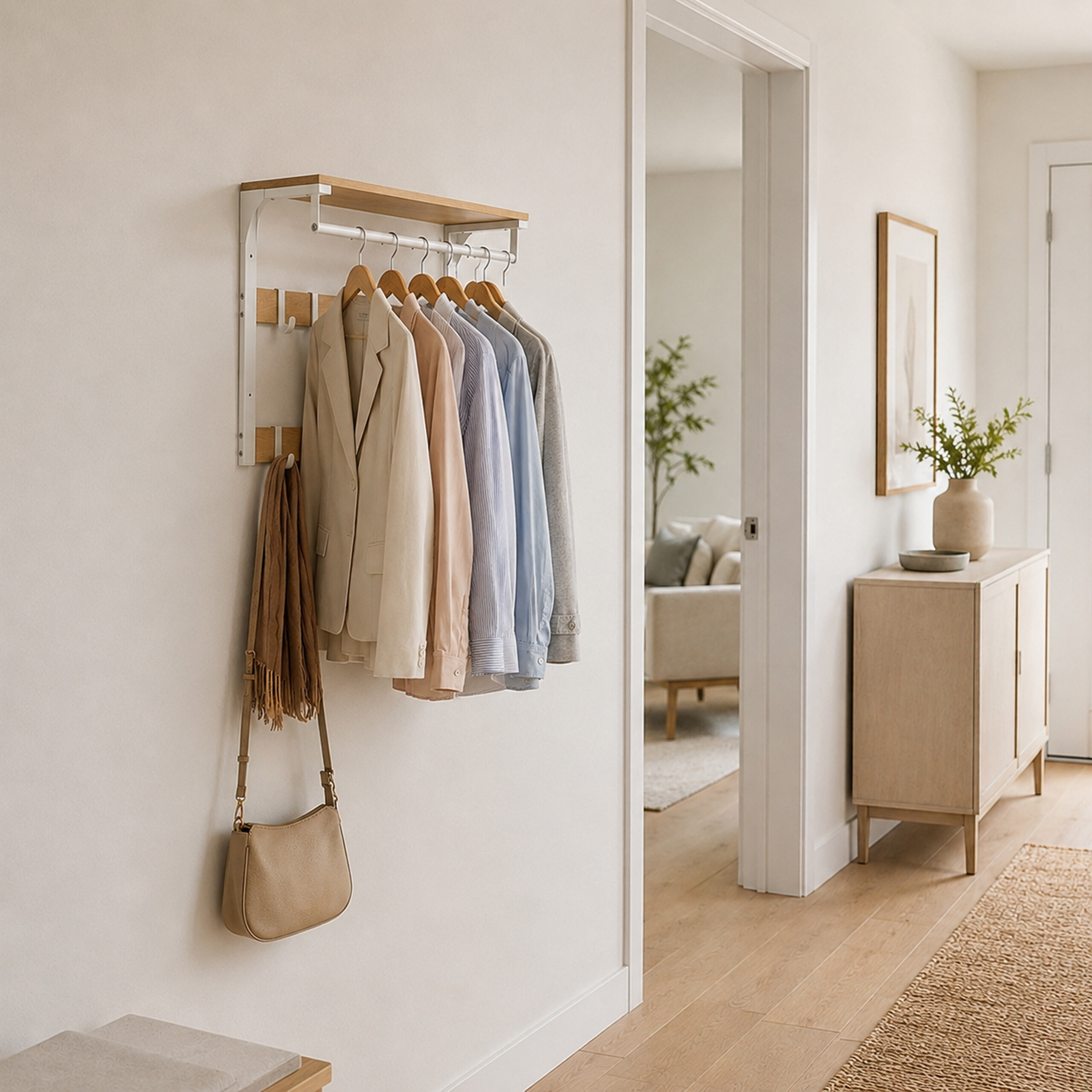 Wandgarderobe Hakenleiste Kleiderstange Hutablage Garderobe 10 Garderobenhaken - Produktbild 5