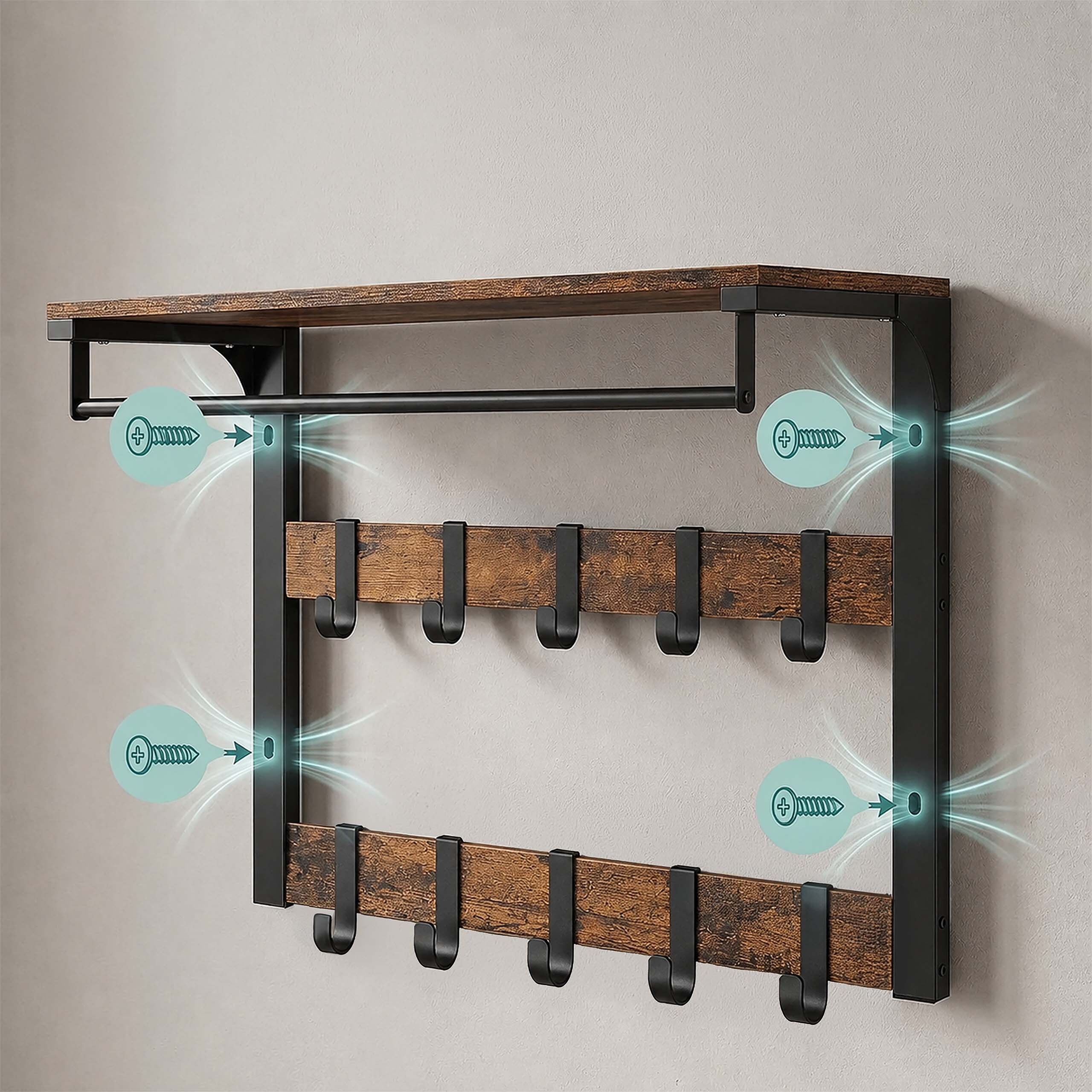 Wandgarderobe Hakenleiste Kleiderstange Hutablage Garderobe 10 Garderobenhaken - Produktbild 6