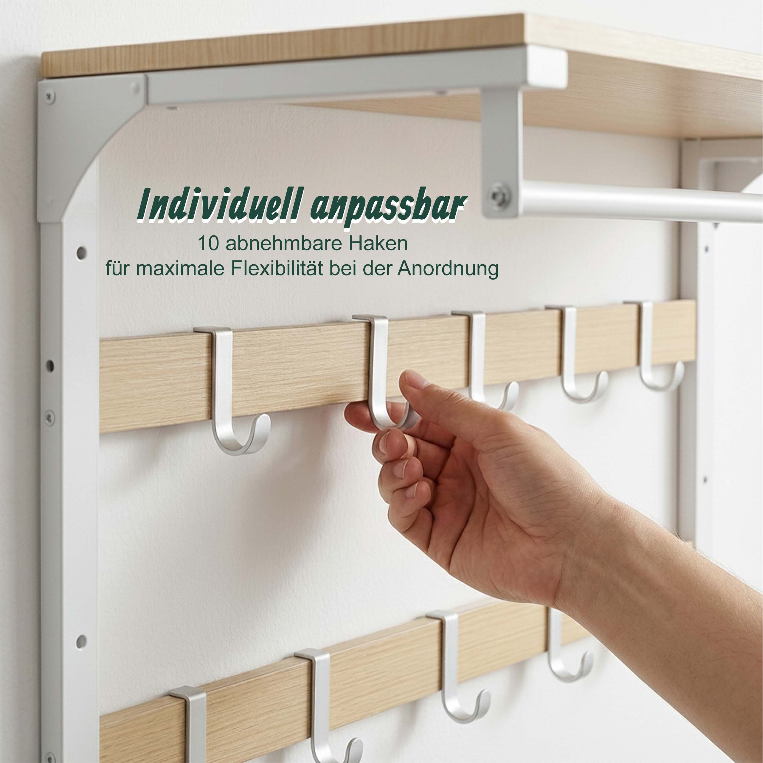 Wandgarderobe Hakenleiste Kleiderstange Hutablage Garderobe 10 Garderobenhaken - Produktbild 7