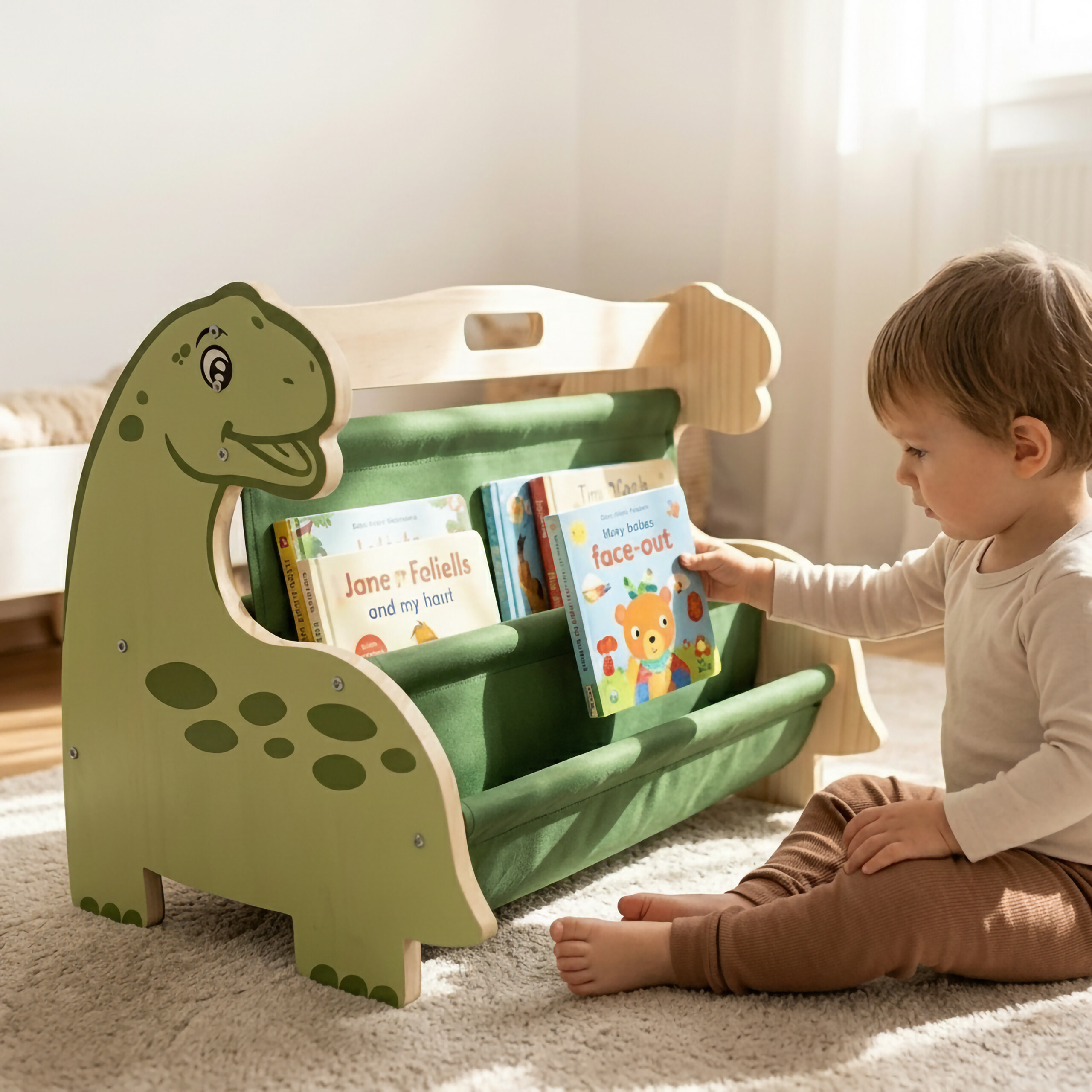 Bücherregal Kinder Kinderbücherregal Kinderregal Kinderbuchregal Holz Stoff - Produktbild 1