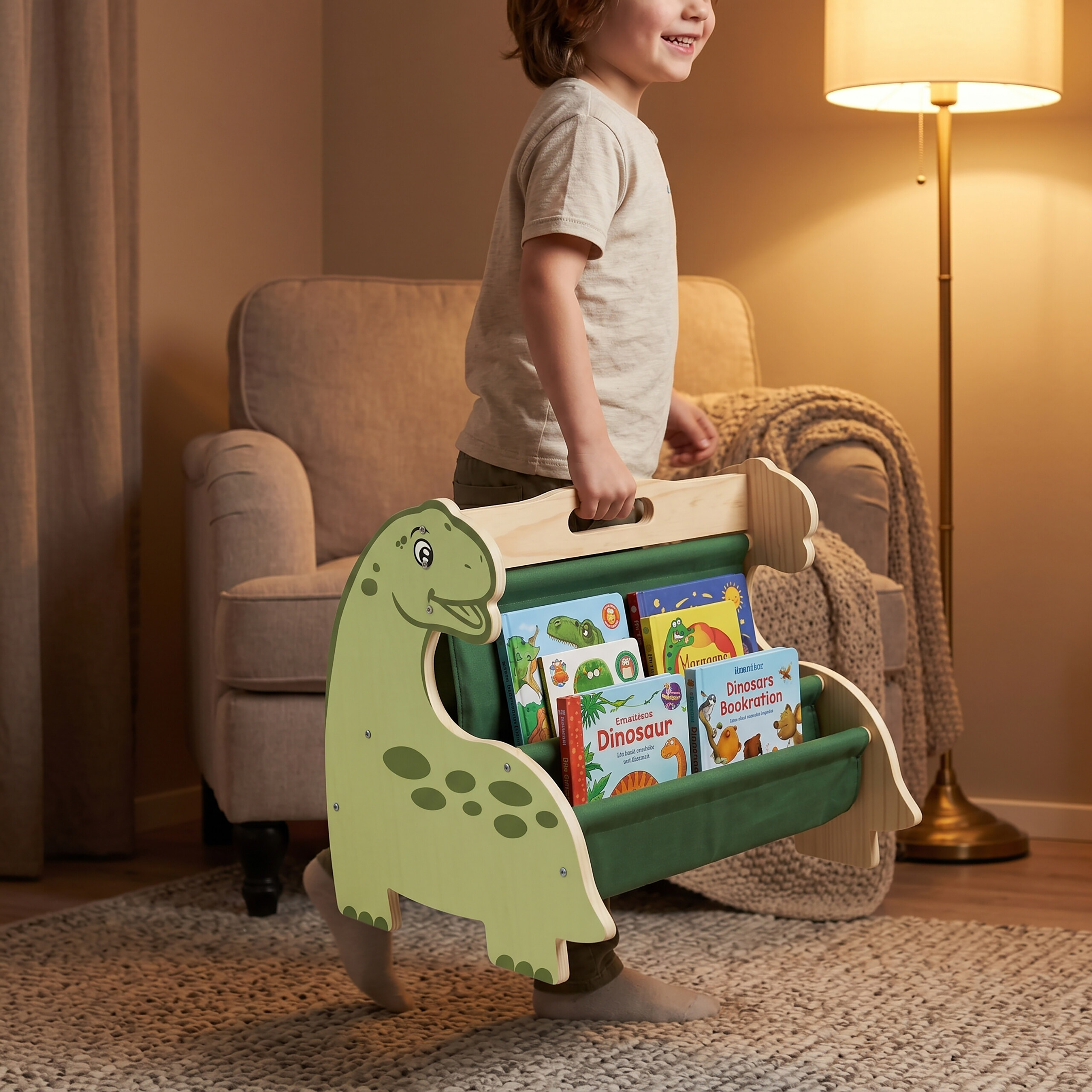 Bücherregal Kinder Kinderbücherregal Kinderregal Kinderbuchregal Holz Stoff - Produktbild 2