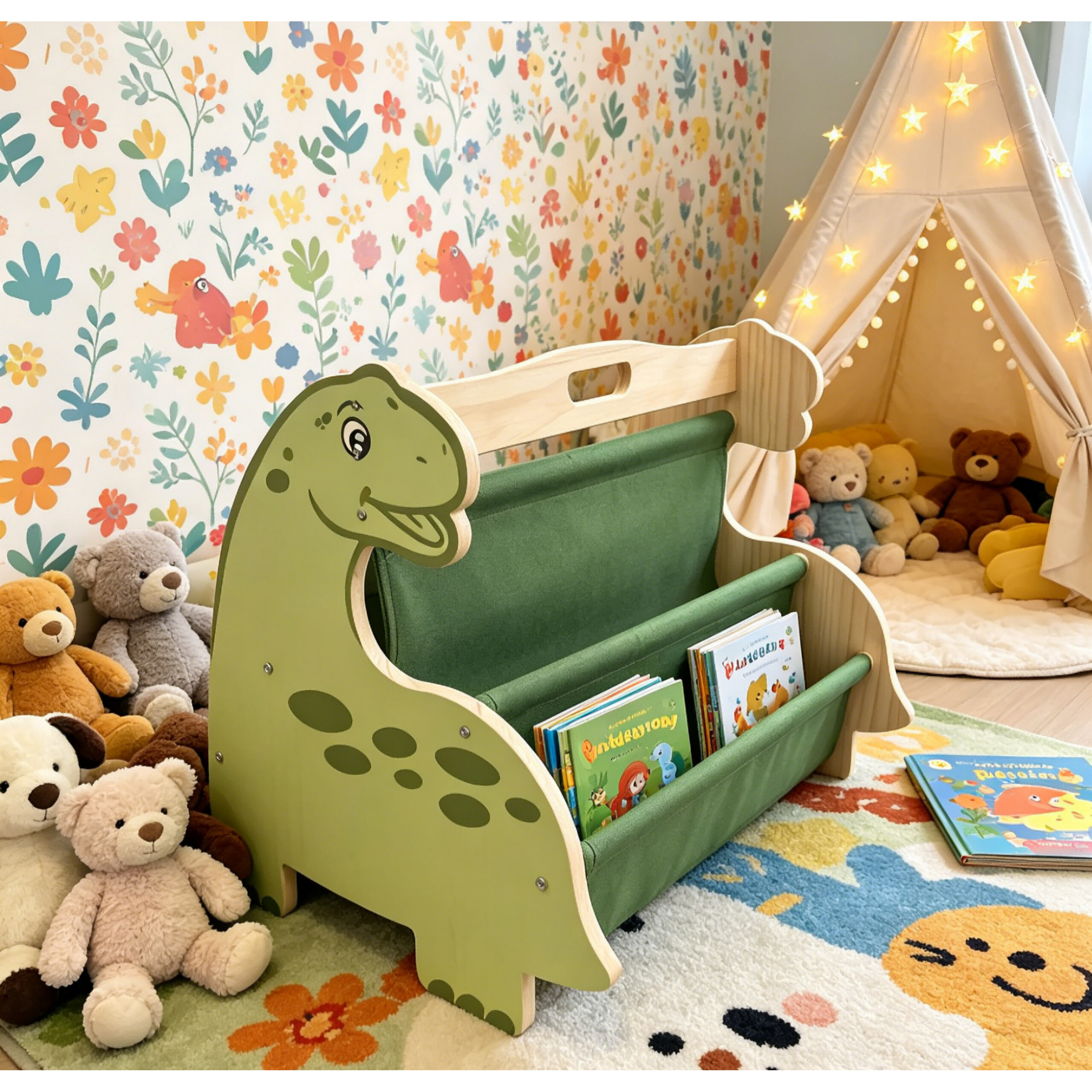 Bücherregal Kinder Kinderbücherregal Kinderregal Kinderbuchregal Holz Stoff - Produktbild 4